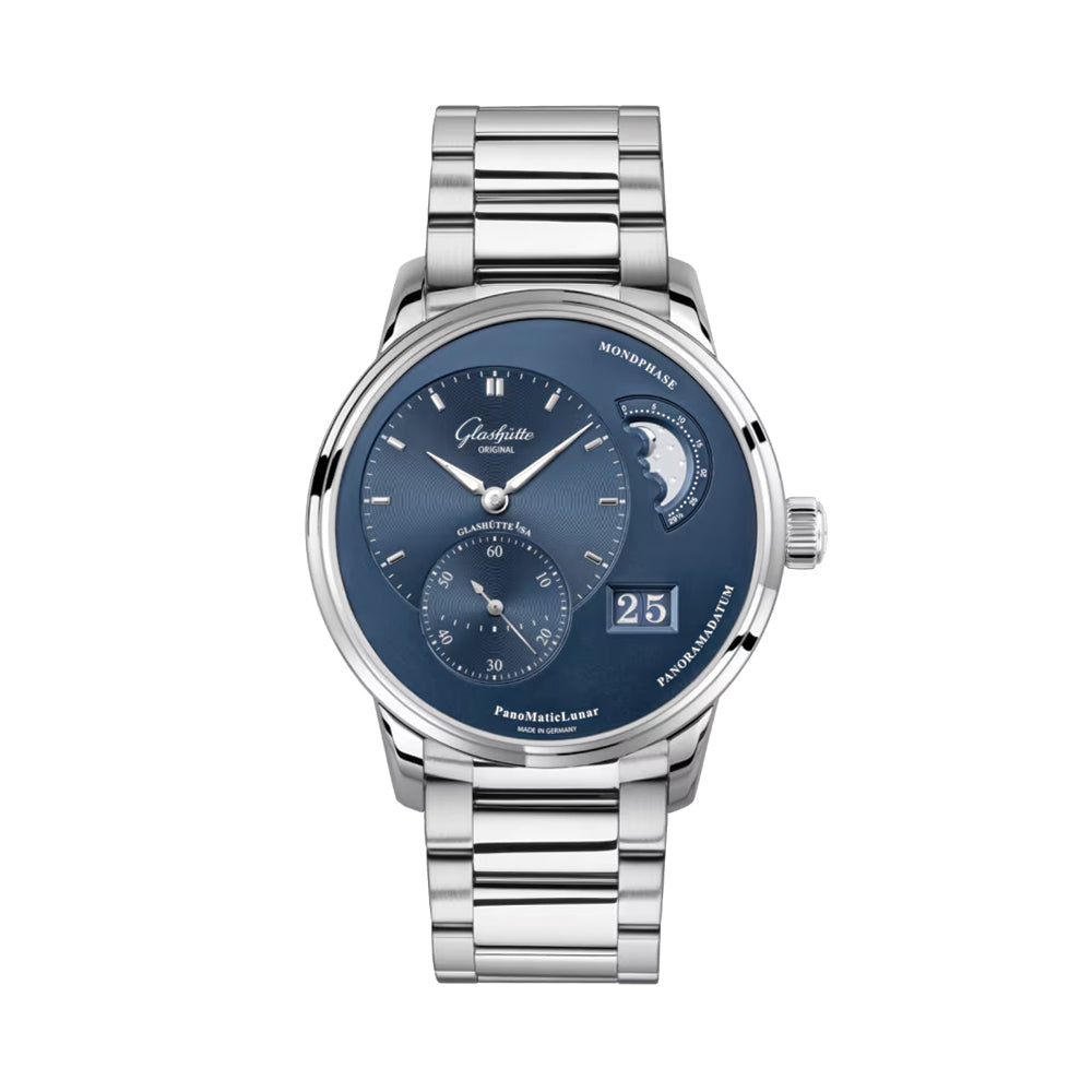 PanoMaticLunar 40mm Stainless Steel Watch with Blue Dial & Bracelet - Luxury Dress Watch for Business & Formal Occasions