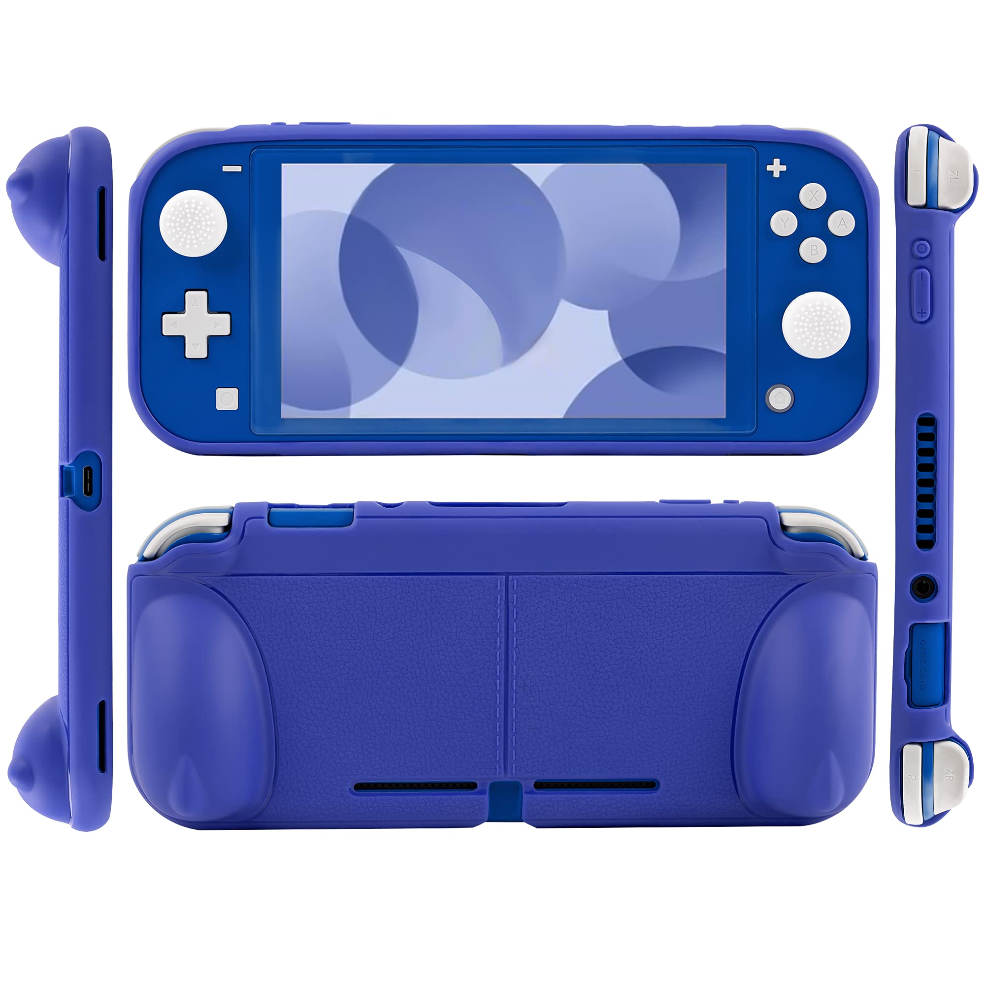 Nintendo Switch Lite Protective Case - Soft Grip TPU Cover with Ergonomic Handles & 4 Thumb Stick Caps | Self-Standing Design | Perfect for Gaming On-The-Go (Blue)