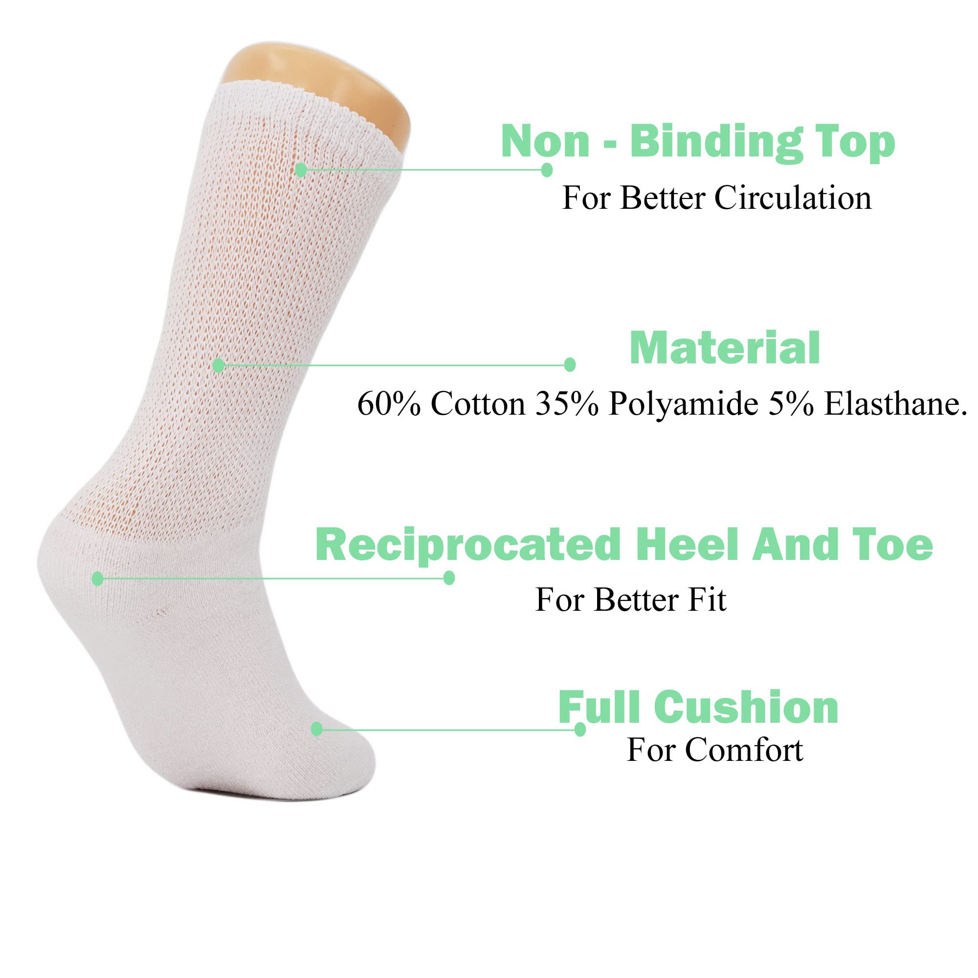 Premium Diabetic Socks for Men - Seamless Non-Binding Crew Socks with Loose Fit | American Made Comfort Socks for Diabetes, Swollen Feet & All-Day Wear | Ideal for Work, Travel & Daily Activities