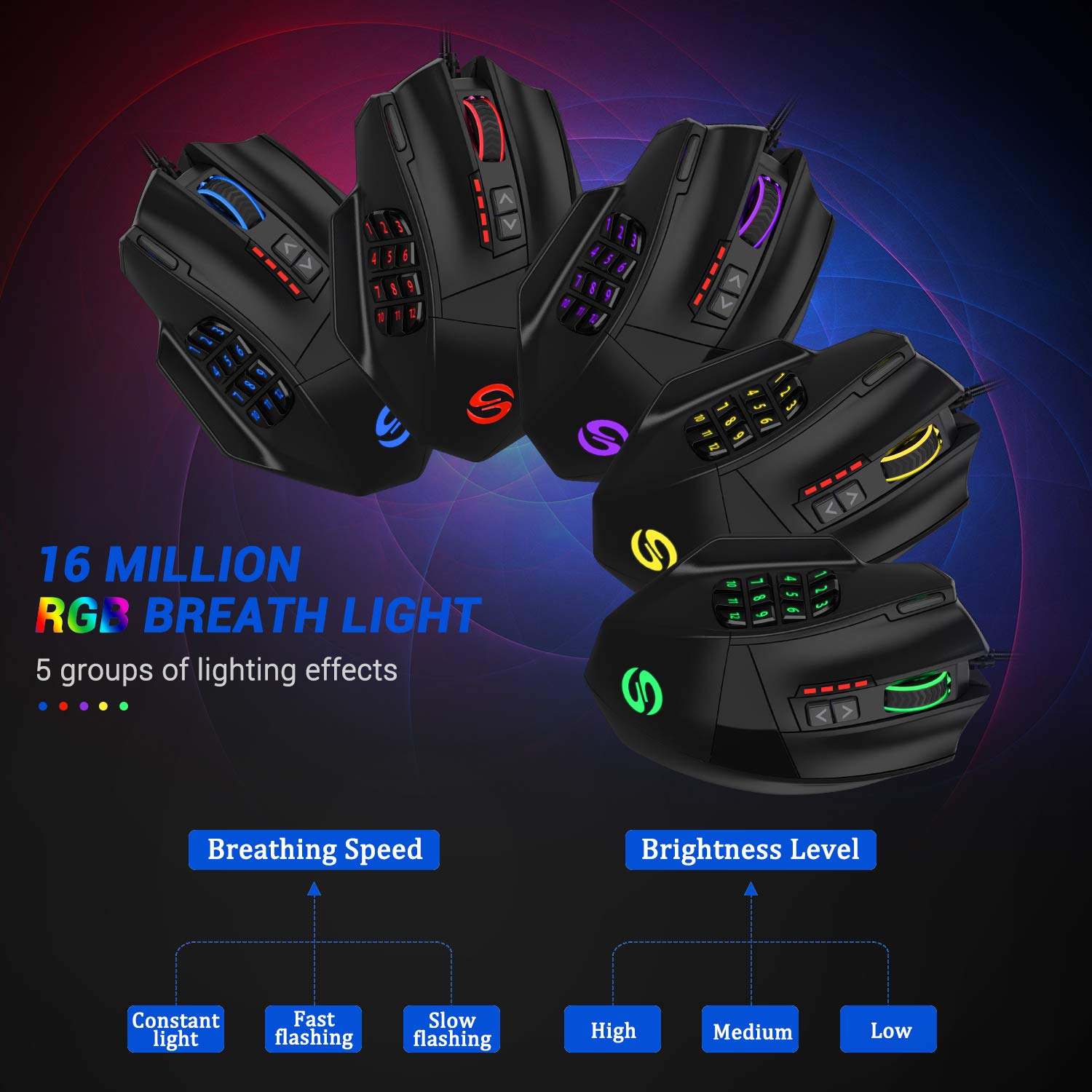 UtechSmart Venus RGB Wired Gaming Mouse - 16400 DPI High Precision Laser, Programmable MMO Gaming Mouse for PC | Ergonomic Design for Long Gaming Sessions | Perfect for FPS, MOBA & MMO Games (IGN Recommended)