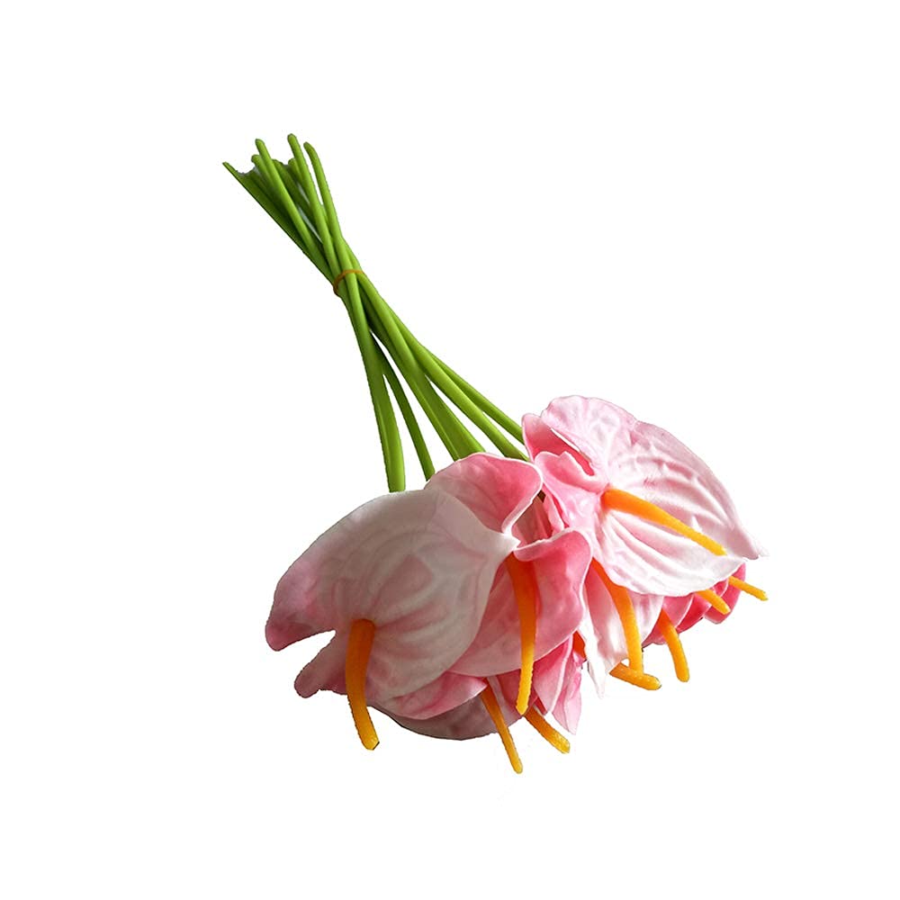 10Pcs Pink Artificial Anthurium Fake Flowers - Lifelike Home Decor for Indoor Living Room, Dining Room, Wedding & Bridal Bouquet - Perfect for Centerpieces, Table Arrangements & Party Decorations