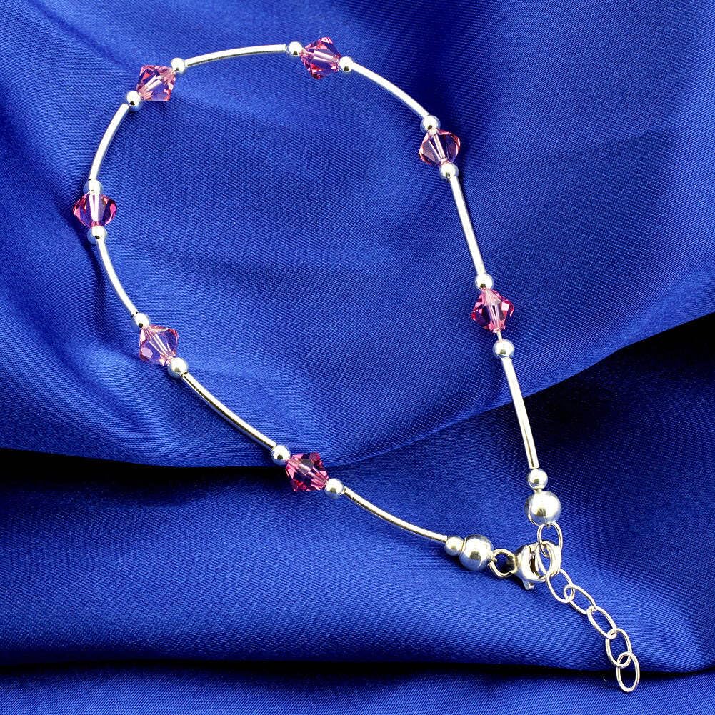 925 Silver Ankle Bracelet with Austrian Crystals | Elegant Anklet for Women