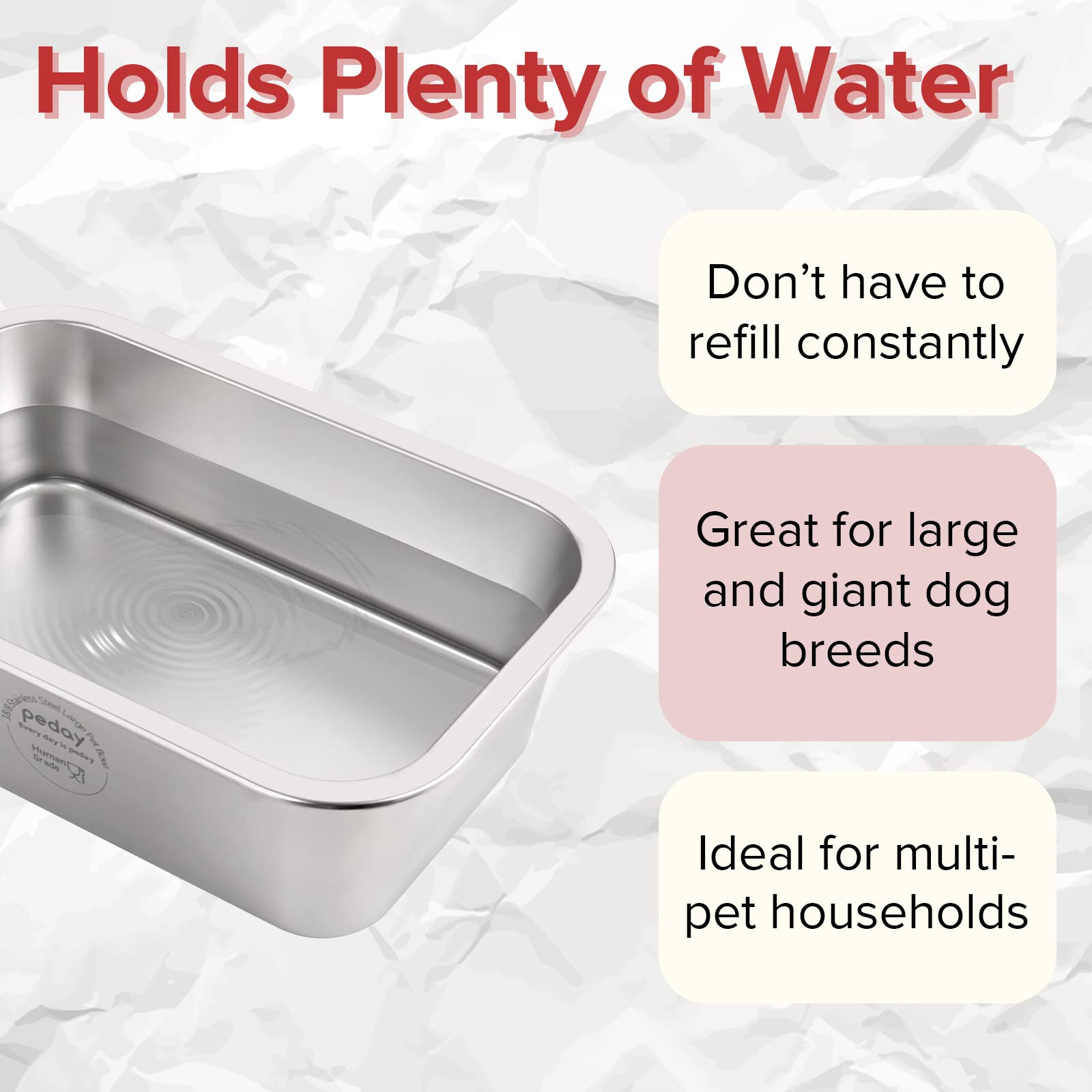 **PEDAY 2.64 Gallon Extra Large Stainless Steel Dog Water Bowl - Human-Grade, Non-Tip, Durable for XL Dogs (Silver) - Perfect for Outdoor, Travel & Home Use**