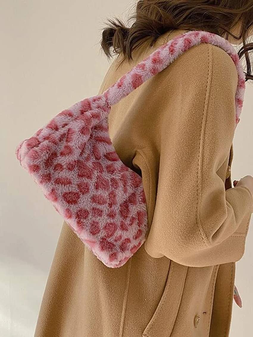 Women's Fluffy Faux Fur Cow Print Shoulder Bag - Fashionable Clutch Purse & Underarm Handbag with Zipper - Perfect for Parties, Date Nights & Casual Outings