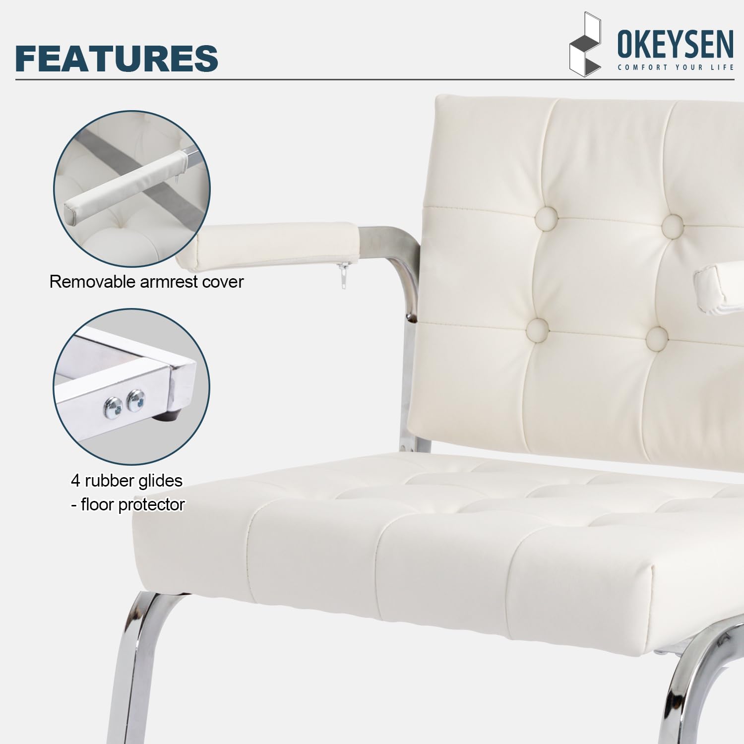 Okeysen 2-Pack Modern Leather Office Chairs - Conference Room, Guest & Reception Chairs with Sled Base - No Wheels - Perfect for Waiting Rooms, Home Offices & Professional Workspaces