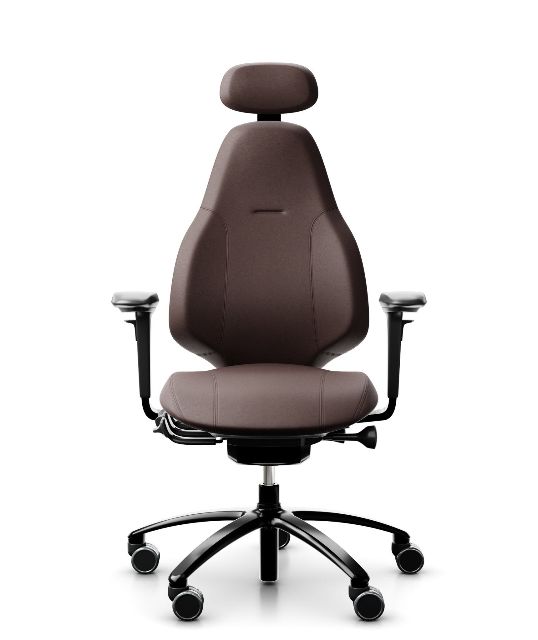 RH Mereo 220 Black Leather Office Chair with Maroon Accents - Ergonomic Executive Desk Chair for Home & Office Workspace