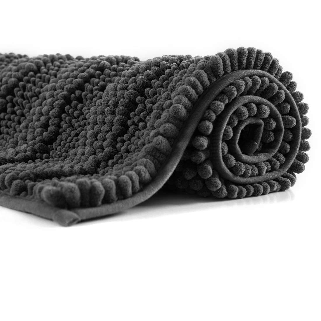Premium Chenille Bathroom Rug - Ultra Soft & Absorbent Bath Mat, Machine Washable, Non-Slip Shower Rug for Tub & Bathroom (Grey, 27.5x47 Inches) - Perfect for Bathroom Safety & Comfort, Luxury Spa Experience at Home