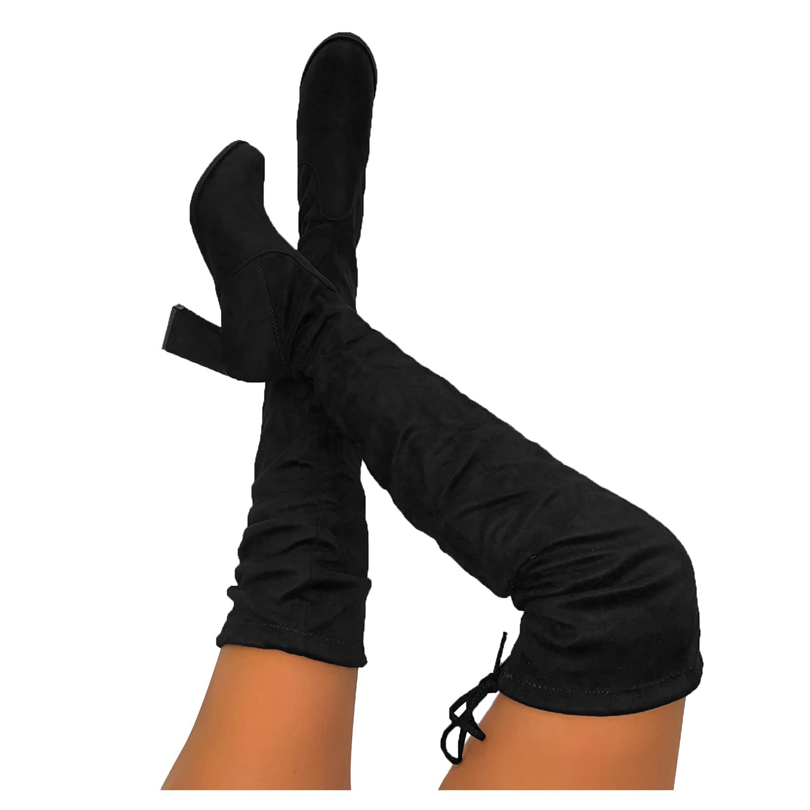 Yanzhenglip Women's Over The Knee Boots - Wide Calf Plus Size Knee High Heel Boots, Black Sexy Thigh High Boots with Chunky Heel for Winter & Summer Fashion | Perfect for Party, Date Night & Office Wear