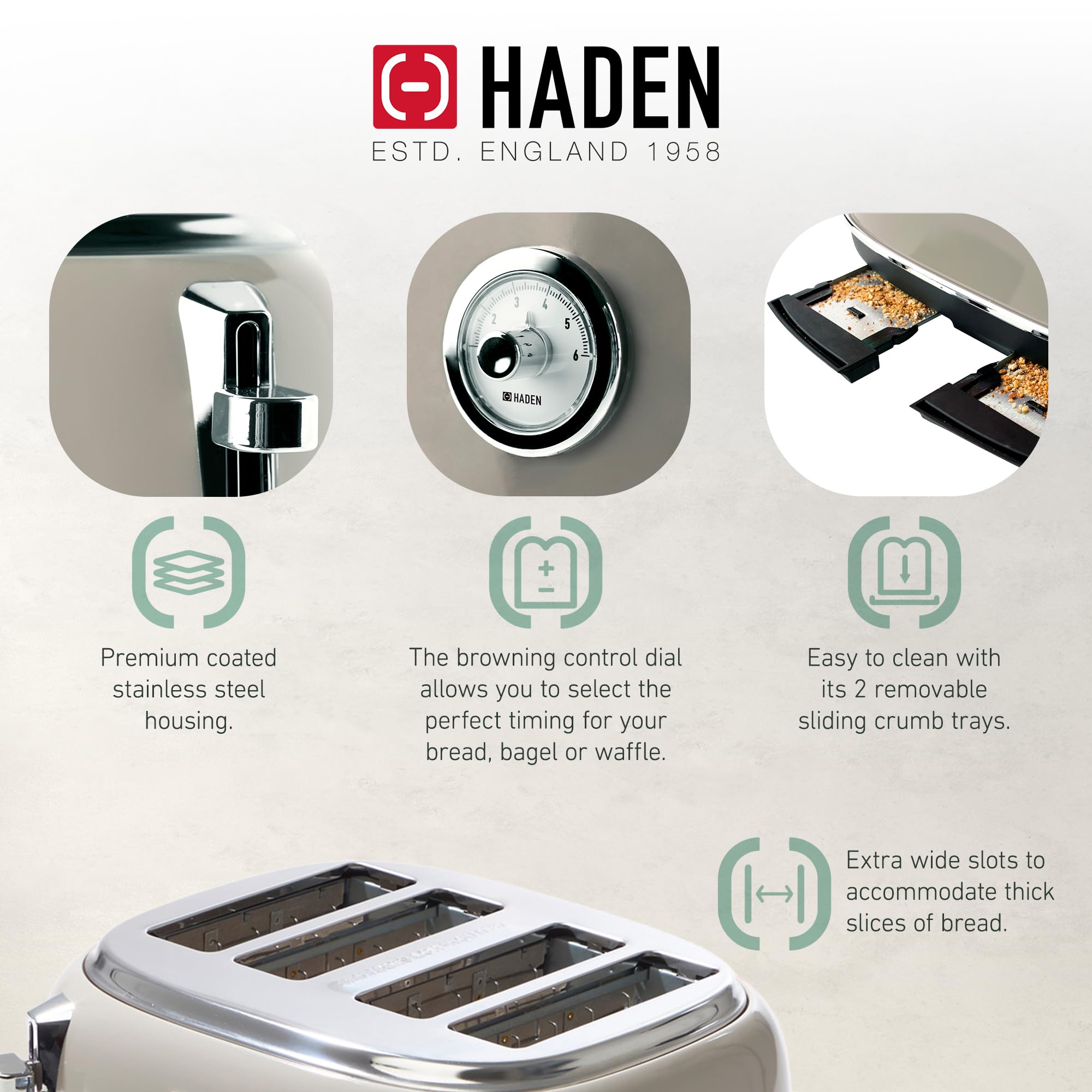 Haden 12 Cup Programmable Drip Coffee Maker with Dorset 4-Slice Wide Slot Stainless Steel Toaster Set - Perfect for Home Kitchen, Office, and Breakfast Nook - Putty & Chrome Finish