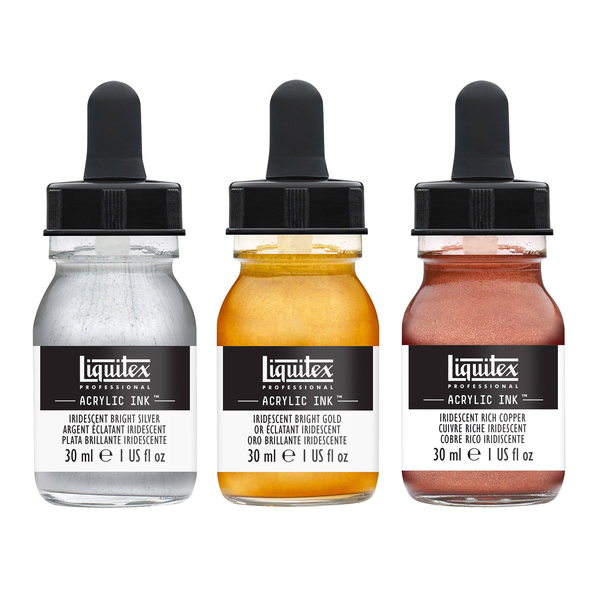 Premium Acrylic Ink Set - 3 Bottles (30ml Each) with Iridescent Finish for Artists, Calligraphy & DIY Crafts - Perfect for Painting, Scrapbooking & Mixed Media Projects