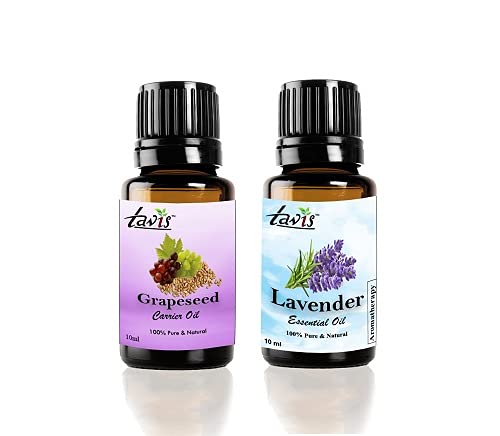 Pure Grapeseed Oil & Lavender Essential Oil Set - Cold Pressed Carrier Oil for Skin & Hair Care, Aromatherapy Diffuser, Massage & DIY Beauty Products
