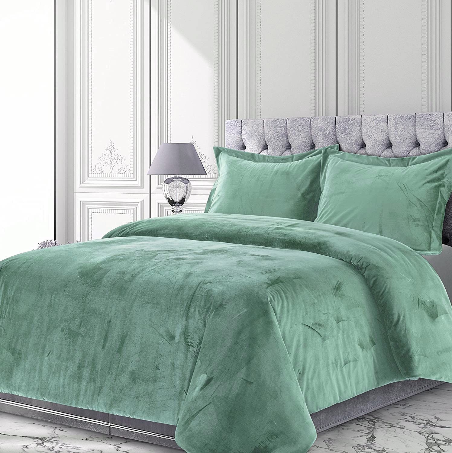 Velvet Aqua Mint Comforter Set - Twin Size 1 Piece 400 GSM Crinkle Crushed Velvet Duvet Insert with Sherpa Lining - Soft Bedding for Winter Warmth, Cozy Bedroom Decor, Guest Room Essentials