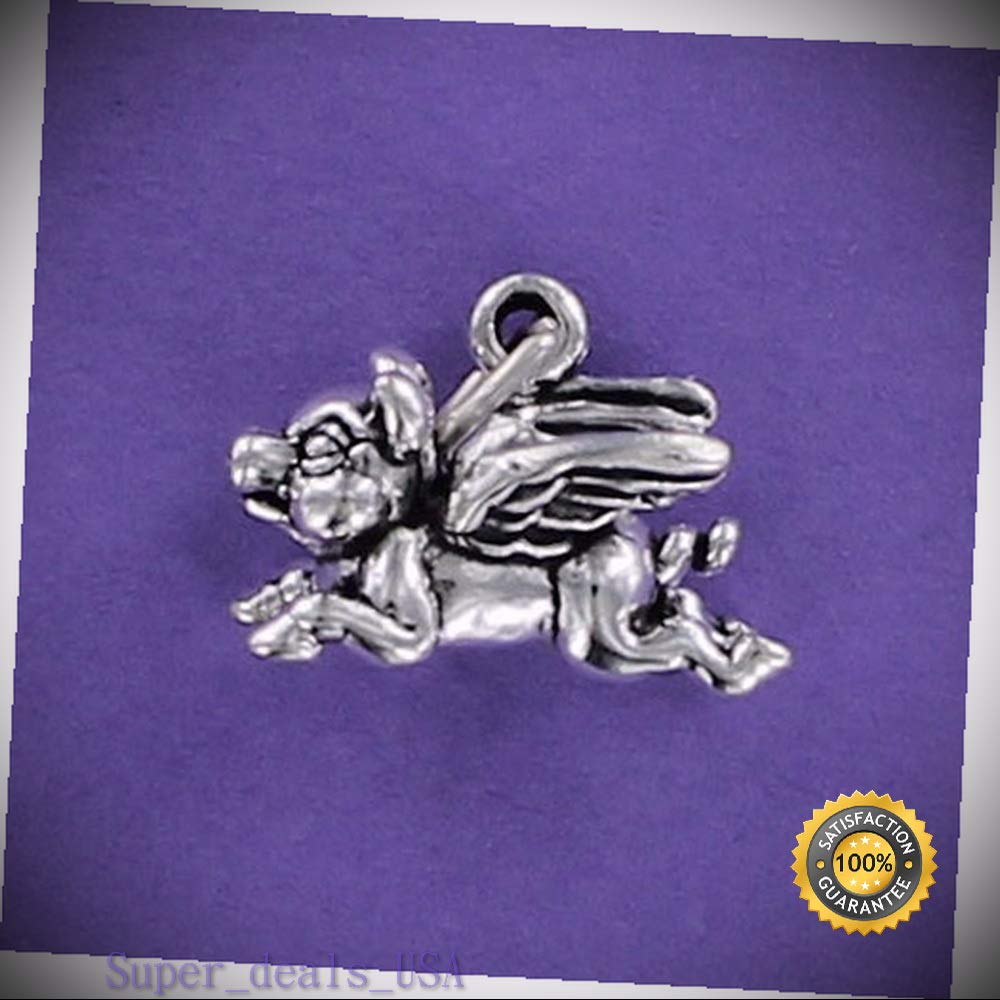 Pig with Wings Sterling Silver Charm for Bracelet - When Pigs Fly Farm Animal Jewelry | DIY Handmade Oink Pink Ornament for Crafting, Gifts & Farmhouse Decor