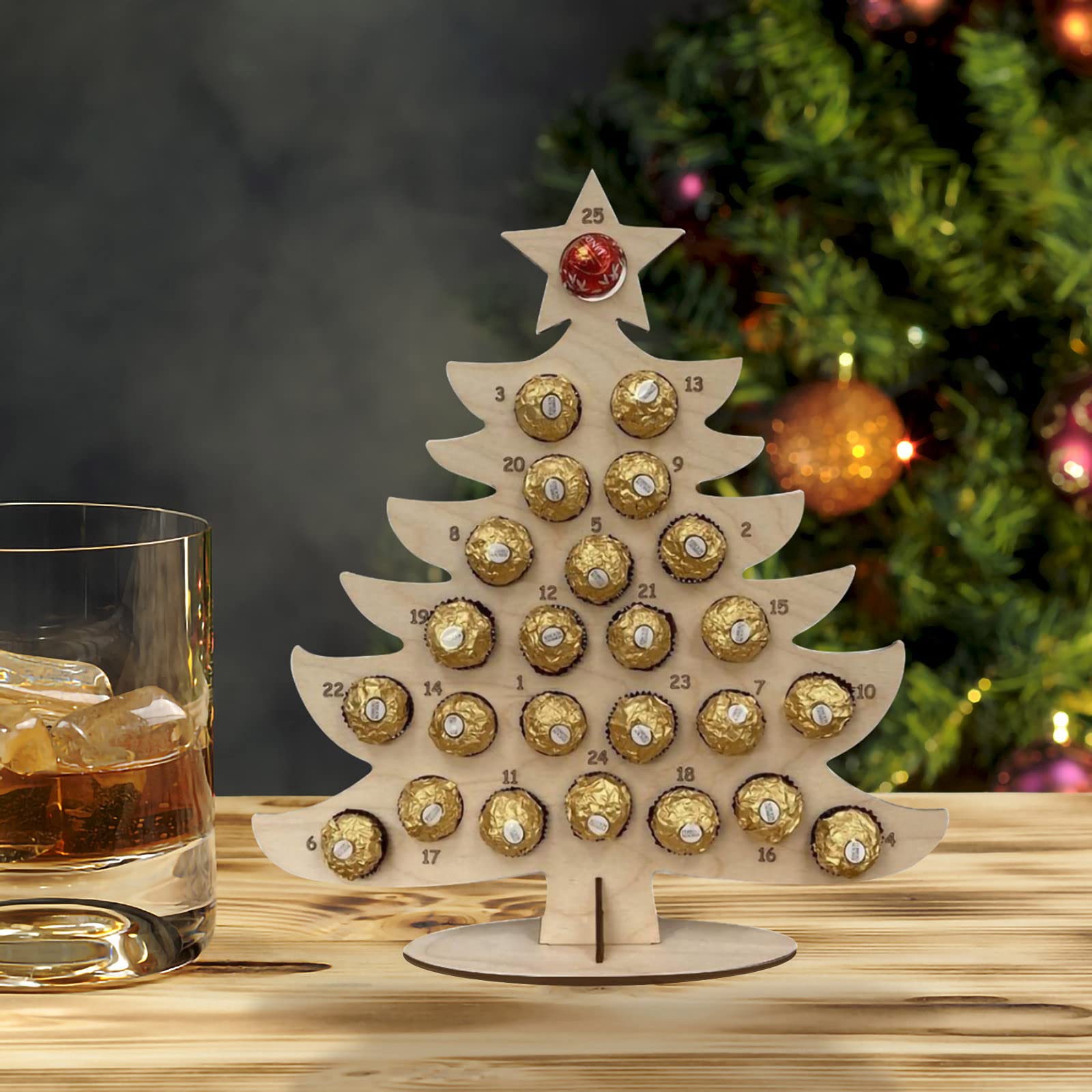 Wooden Chocolate Candy Stand - Christmas Advent Calendar & Xmas Tree Decor with Elk Shape - Holiday Wedding Table Display for Countdown & Candy Storage - Perfect for Christmas Parties, Home Decor, and Gift Giving