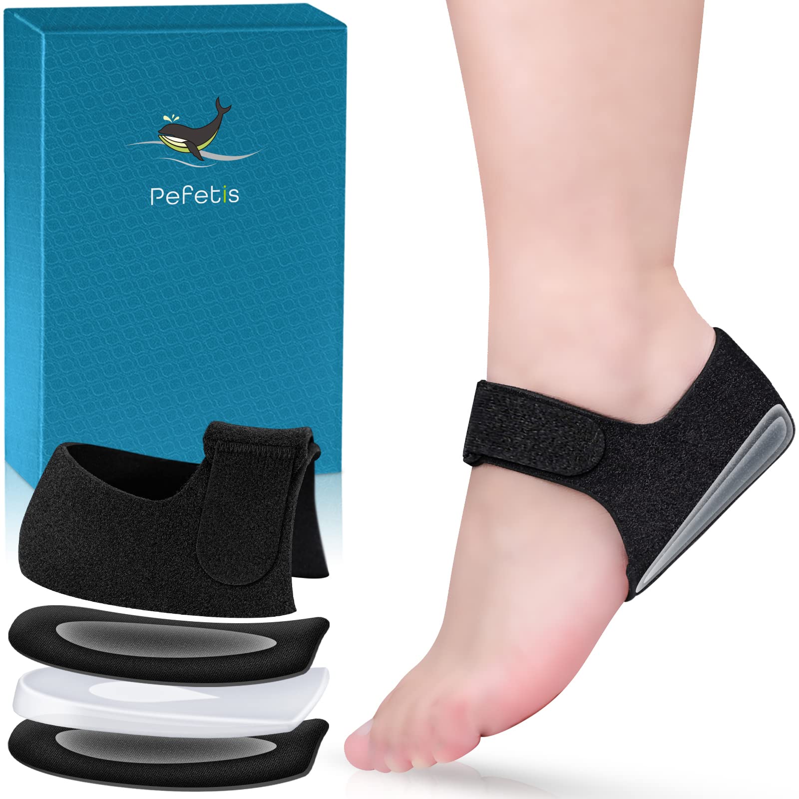 Pefetis Gel Heel Protectors for Plantar Fasciitis & Achilles Tendinitis - Thickened Heel Cushion Pads for Blisters, Cracked Heels & Spur Feet - Relieves Heel Pain (Black, Size M 6-10 / W 6-11) - Perfect for Running, Walking & Everyday Comfort