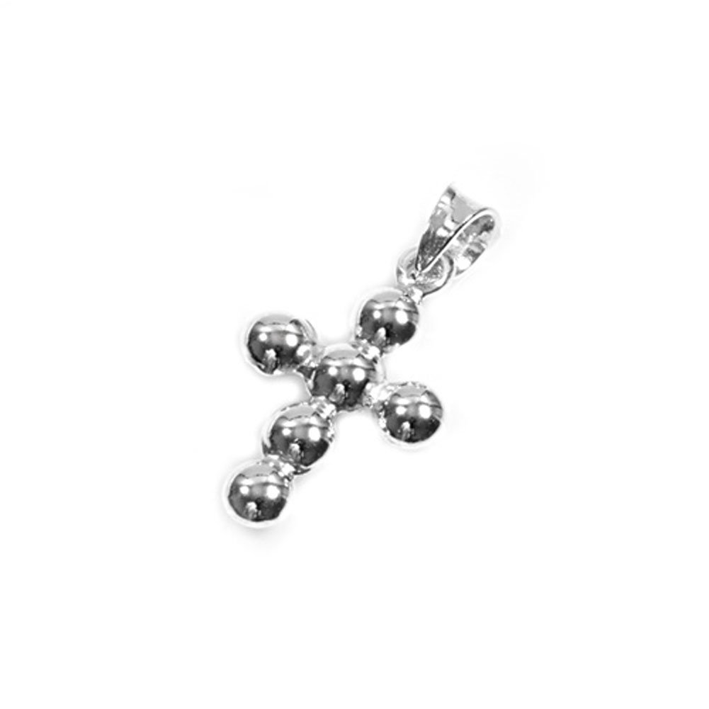 Sterling Silver Round Bubble Beaded Cross Pendant - .925 Religious Catholic Charm for Necklace, Gift & Faith Jewelry - Perfect for Baptism, First Communion & Everyday Wear