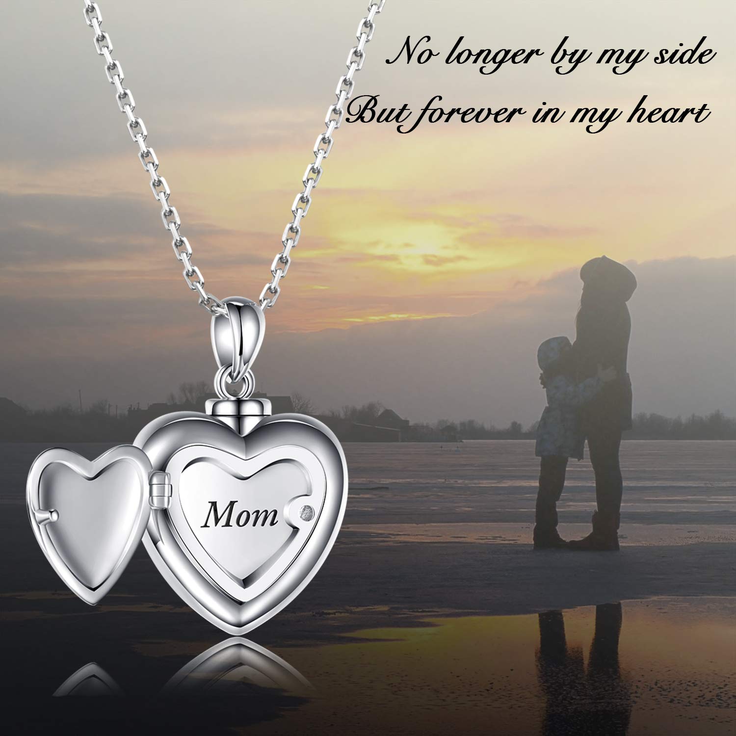 S925 Sterling Silver Mom Dad Forever in My Heart Urn Pendant Necklace - Cremation Jewelry for Ashes, Memorial Keepsake Gift for Women (Mom) - Perfect for Remembrance, Funeral Services & Special Occasions