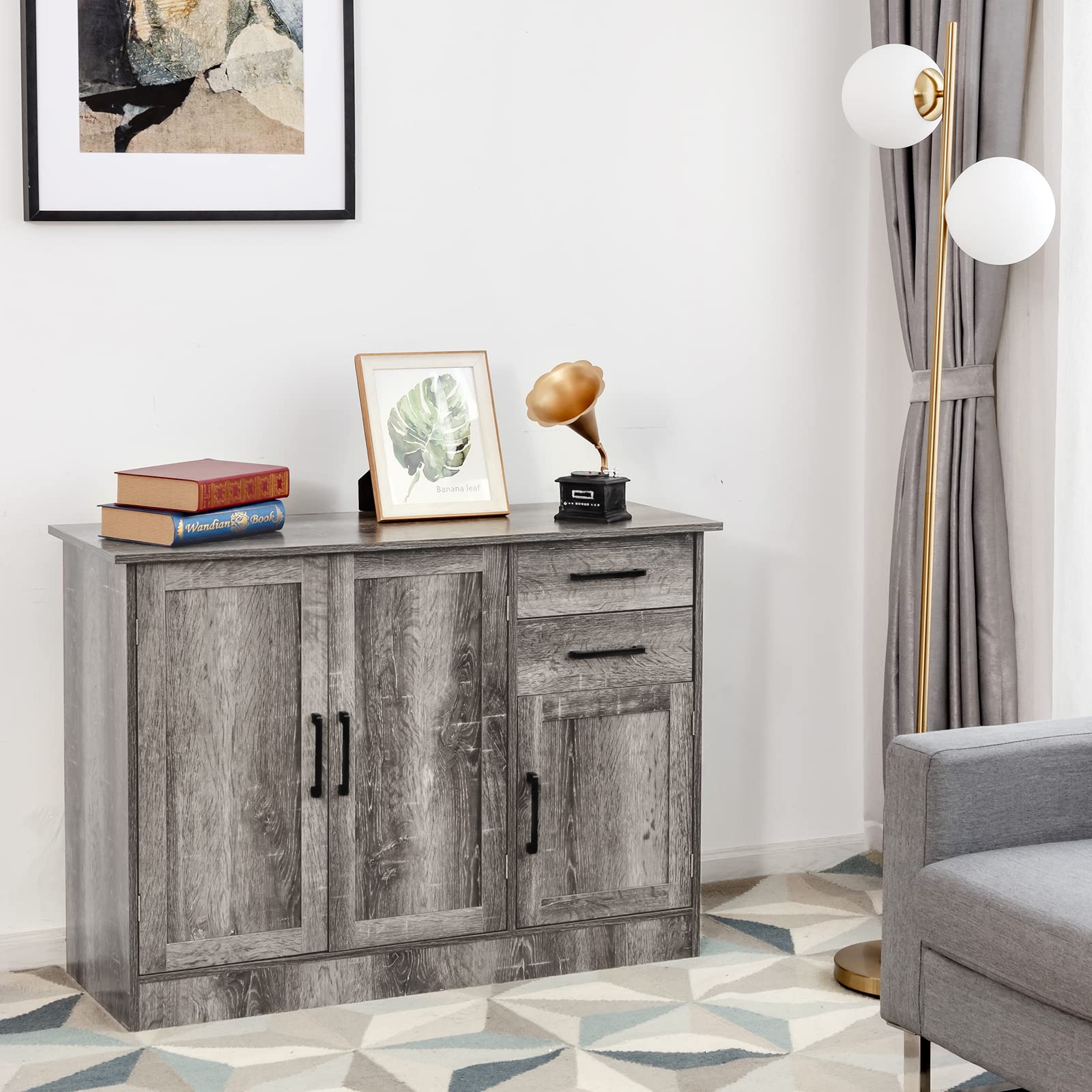 Giantex Buffet Server Sideboard Storage Cabinet - 2-Door Cabinet with 2 Drawers, Kitchen Dining Room Furniture, Entryway Cupboard, Utensils Organizer Console Table (Gray) - Perfect for Small Space Storage & Home Decor
