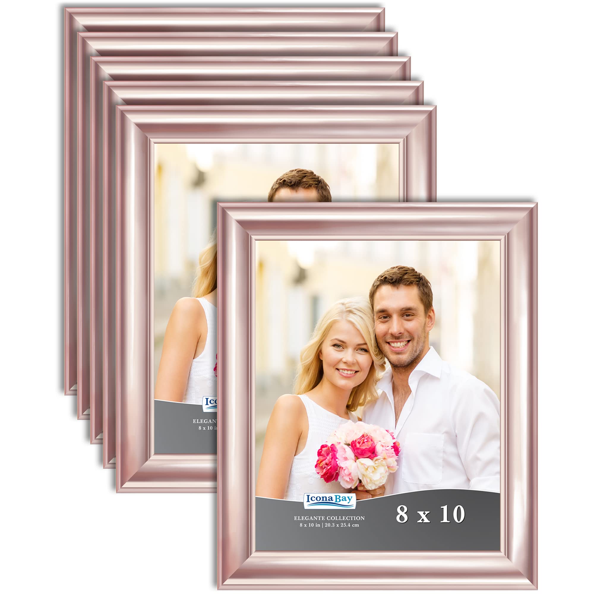 Icona Bay 8x10 Picture Frames 6 Pack - Rose Gold Photo Frames for Wall & Table Display