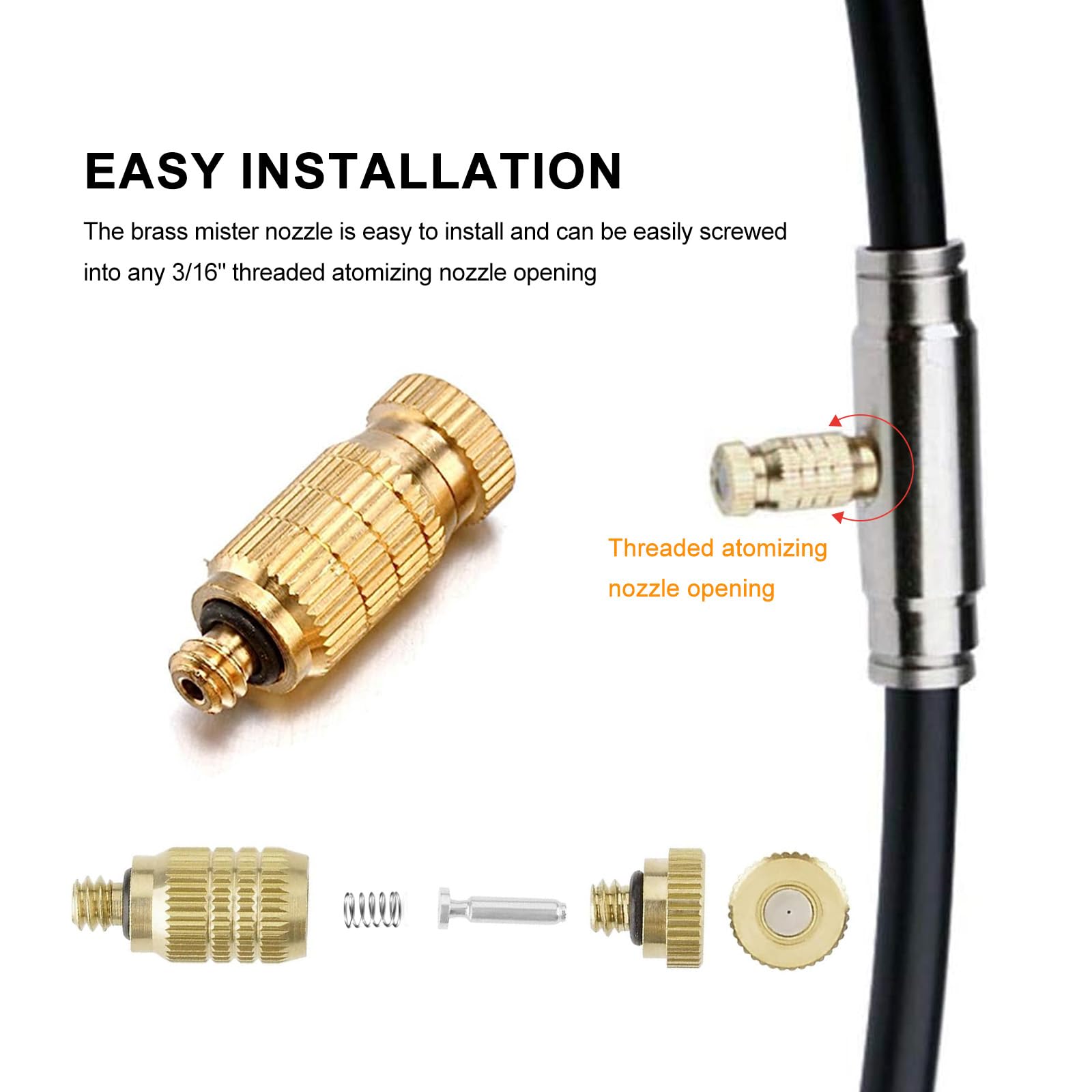 20pcs Brass High Pressure Misting Nozzle - 0.15mm Fine Spray for Outdoor Cooling, Greenhouse Irrigation & Landscape Humidification | Drip-Free Fogging Head for Patio, Garden and HVAC Systems