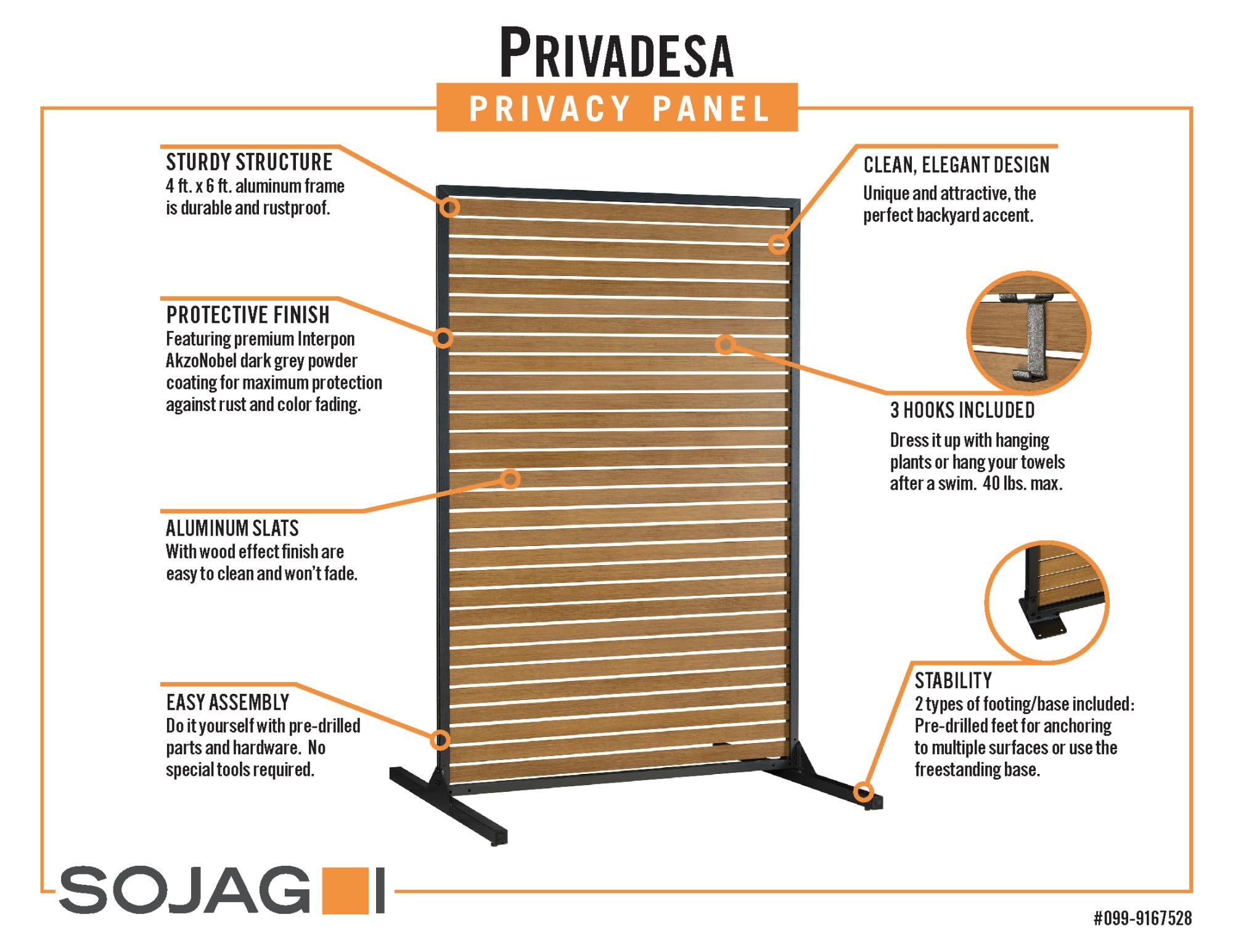 Sojag 099-9167528 Outdoor Privacy Screen and Slat Panel Wall - Woodlike Finish for Patio, Deck, and Garden Privacy Protection | Weather-Resistant & Durable Design