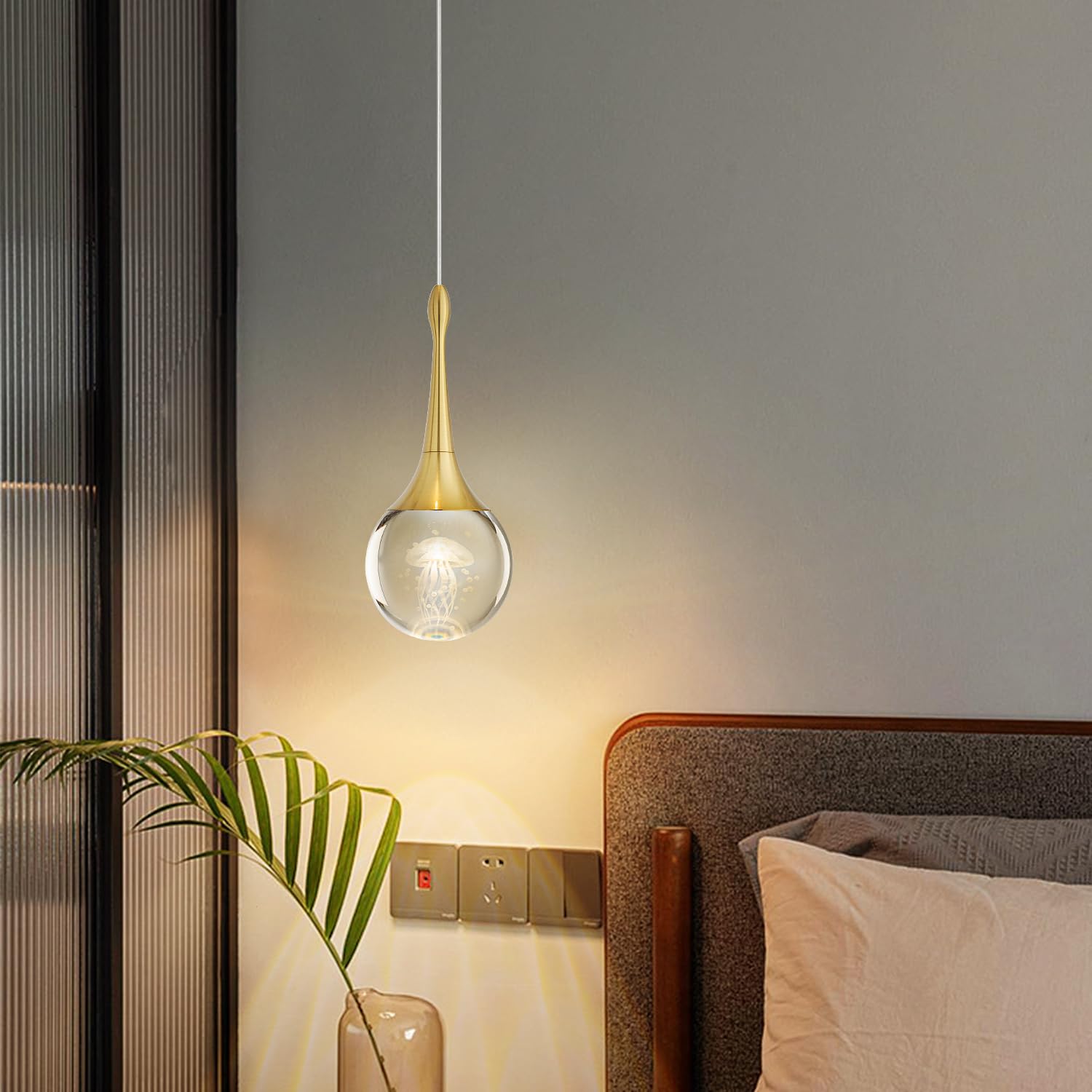 CHYING Mini LED Crystal Teardrop Pendant Light - 3000K Warm White Gold Hanging Ceiling Light for Kitchen Island, Bathroom, Dining Room & Bar - Elegant Globe Jellyfish Lighting for Modern Home Decor