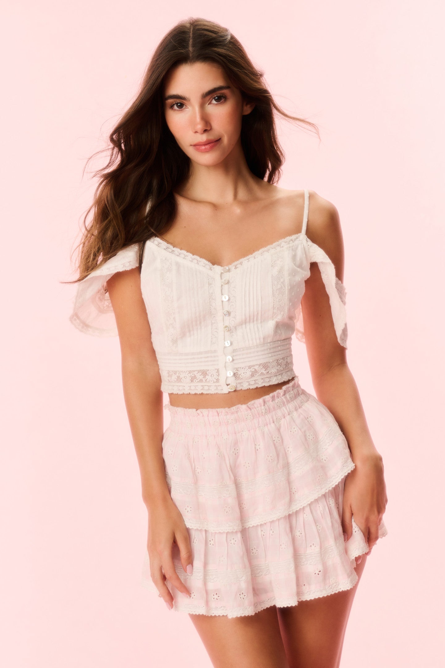 Ruffle Mini Gingham Eyelet Skirt for Women - Summer Floral Print A-Line Skirt | Perfect for Beach, Vacation & Casual Outfits