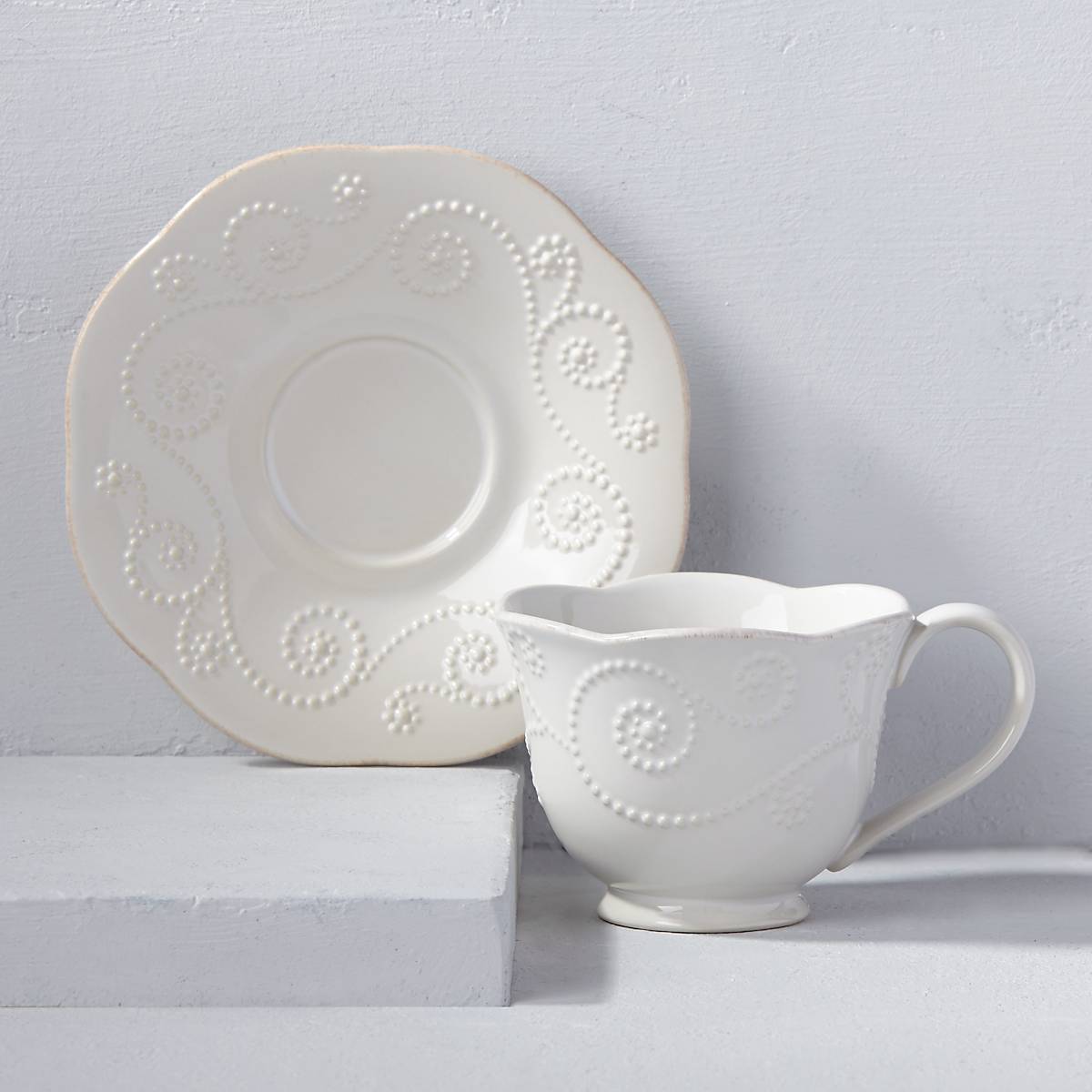 French Pearl White Porcelain Tea Cup and Saucer Set - Elegant Bone China for Afternoon Tea, Coffee, and Dessert - Perfect for Home, Cafe, and Gift Giving