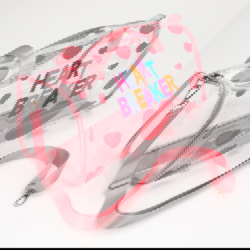 Pink Heart Breaker Transparent Boston Crossbody Bag with Message Heart Pattern - Perfect for Casual Outings, Shopping & Travel