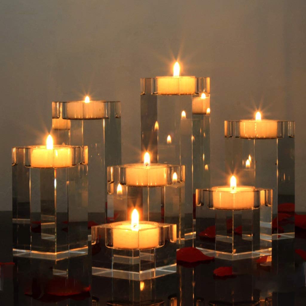 Elegant Crystal Glass Candle Holders - Transparent Pillar Candlesticks for Christmas, Weddings & Home Decor | European Style Romantic Candle Cups | Modern Minimalist Tabletop Centerpiece for Dining Room, Living Room & Bedroom Ambiance