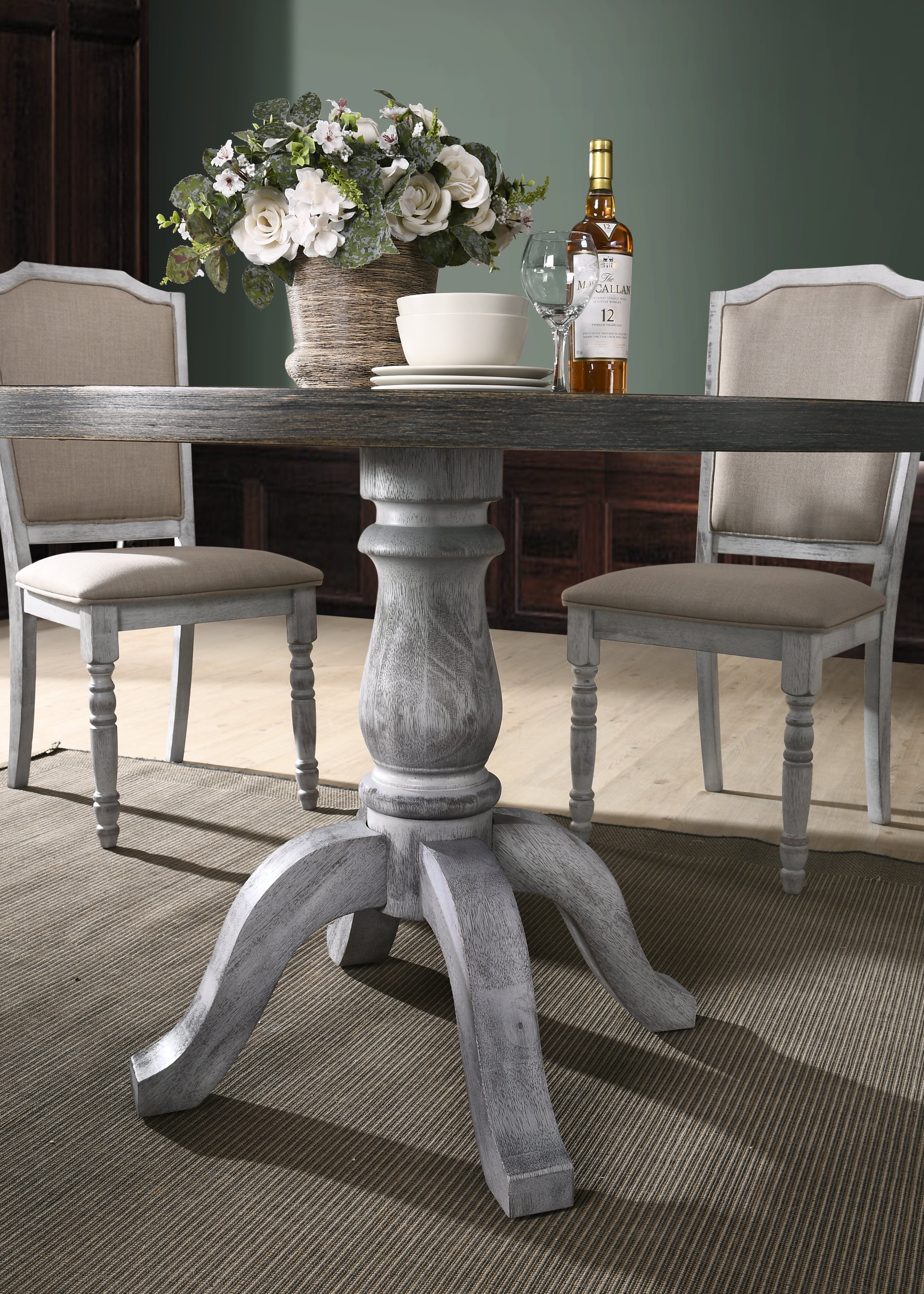 Round Pedestal Wood Dining Table - Roundhill Furniture Iris Collection | Elegant & Durable for Dining Room, Kitchen, or Breakfast Nook
