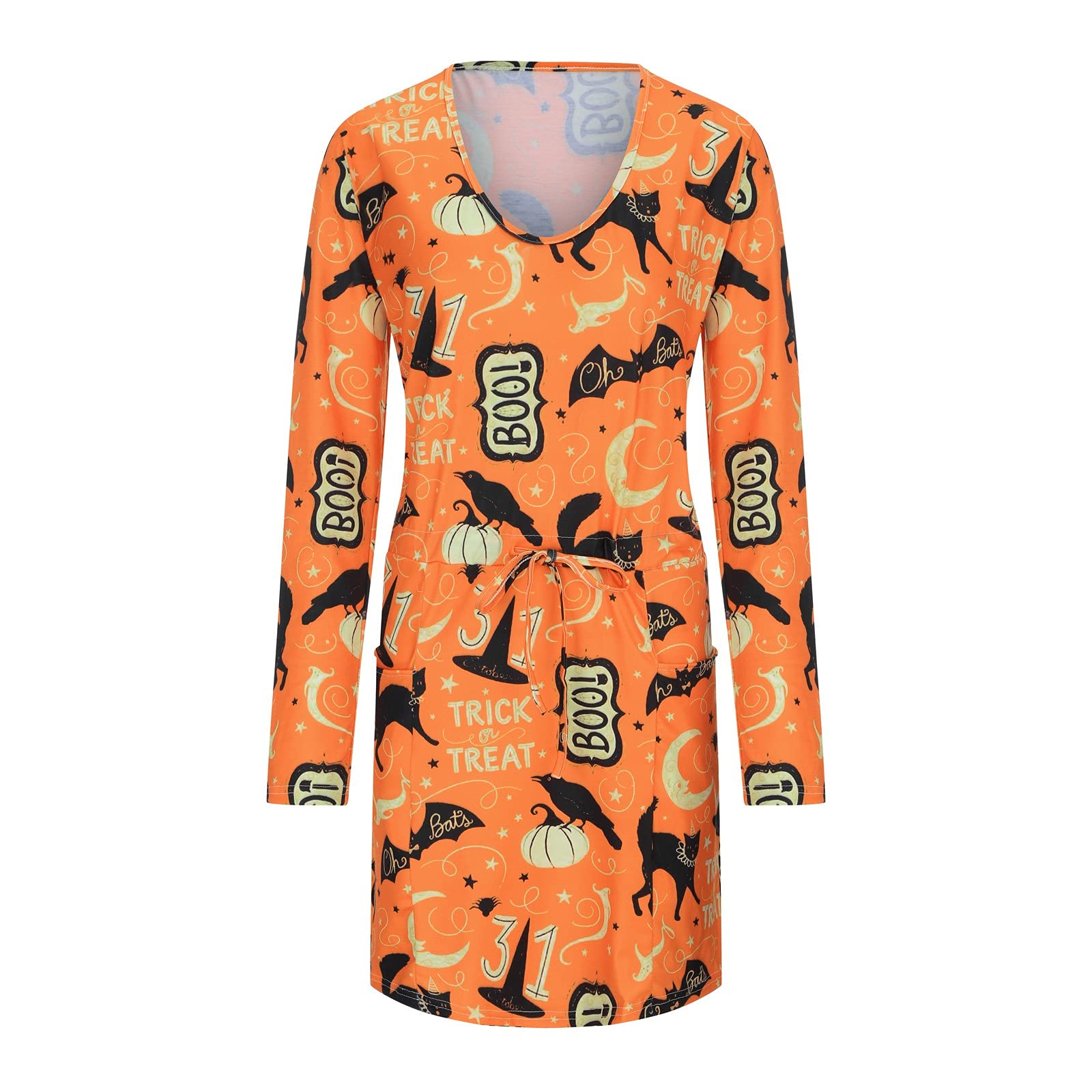 Kehome Women's Long Sleeve Christmas Print Sweatshirt Dress with Contrast Color & Pocket - Casual Holiday Party Wear for Christmas, Winter Outfits, Office & Date Nights