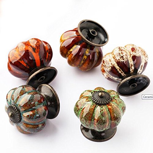 12-Pack Farmhouse Style Ceramic Pumpkin Drawer Pulls - Zinc Alloy Cabinet Handles for Wardrobe, Dresser, Closet & Furniture (Perfect for Fall Home Decor & Rustic Kitchen Cabinets)