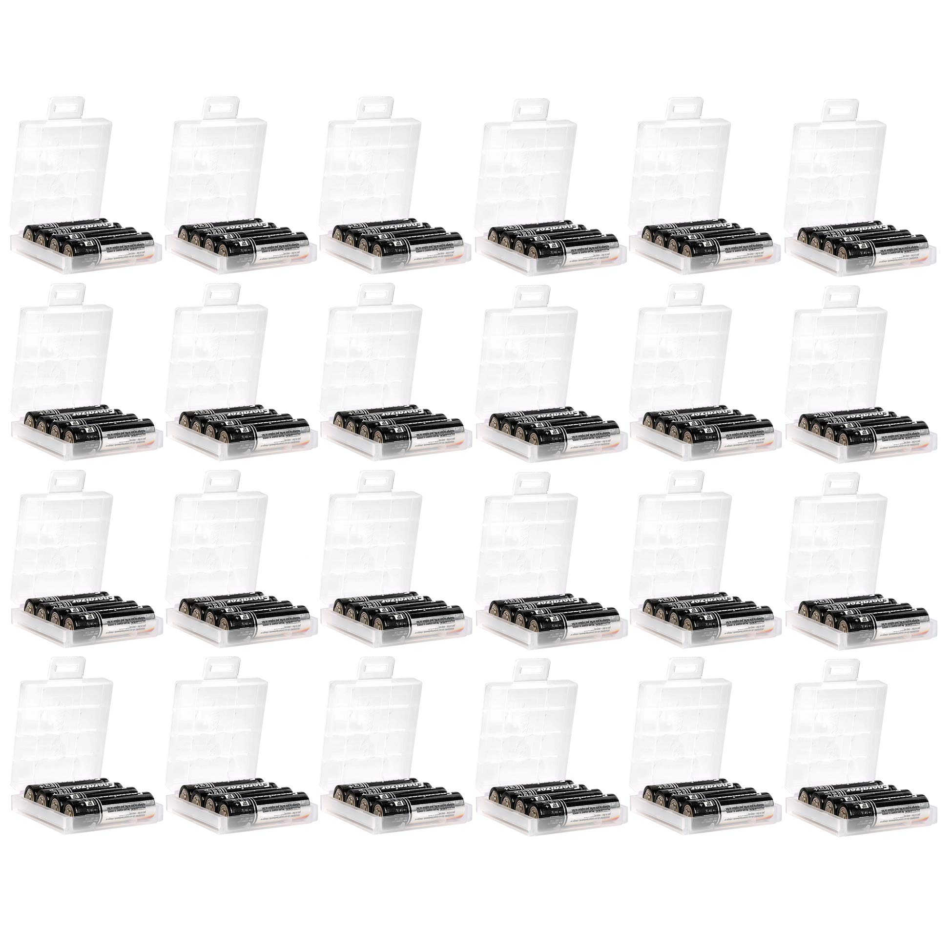 Whizzotech 24-Pack Clear AA AAA Battery Storage Case with Charge Reminder Markings - Organize & Protect Batteries for Home, Office, Travel & Emergency Kits