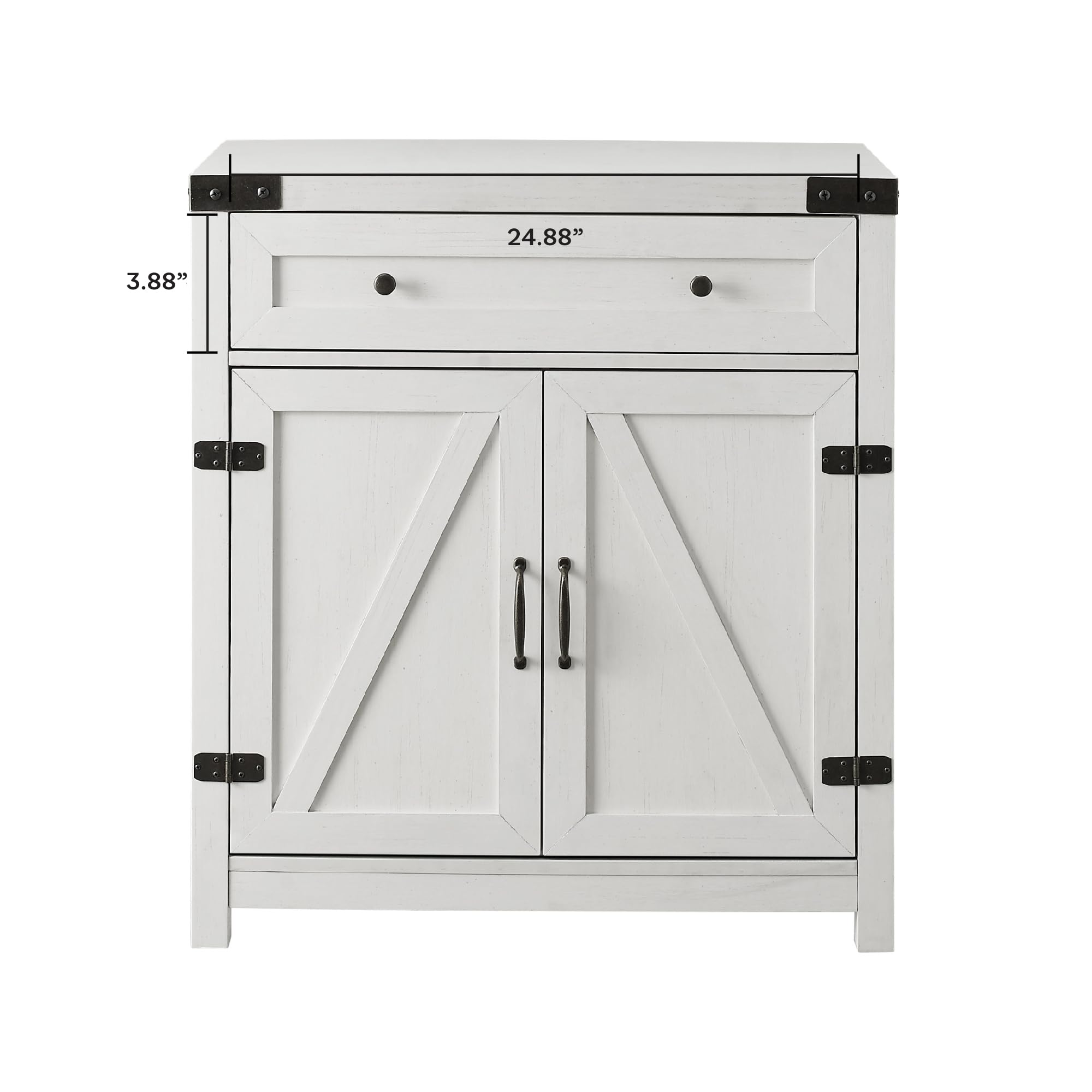 Walker Edison Farmhouse Double Barn Door Kitchen Storage Cabinet with Drawer, 30 Inch, Brushed White - Perfect for Pantry Organization & Rustic Home Decor