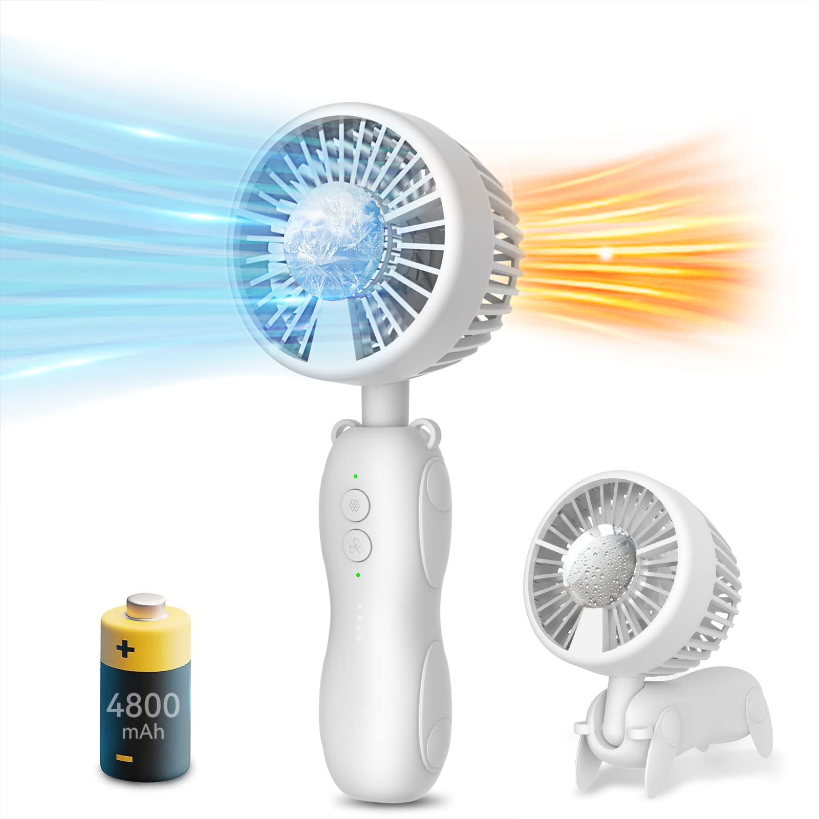 Portable Handheld Fan with 4800mAh Power Bank - 3S Cooling Technology Drops 14°F, Adjustable Angle Mini Desk Fan, 6-16 Hours Battery Life - Personal Cooling Fan for Outdoor, Office, Travel, Gym & Home Use