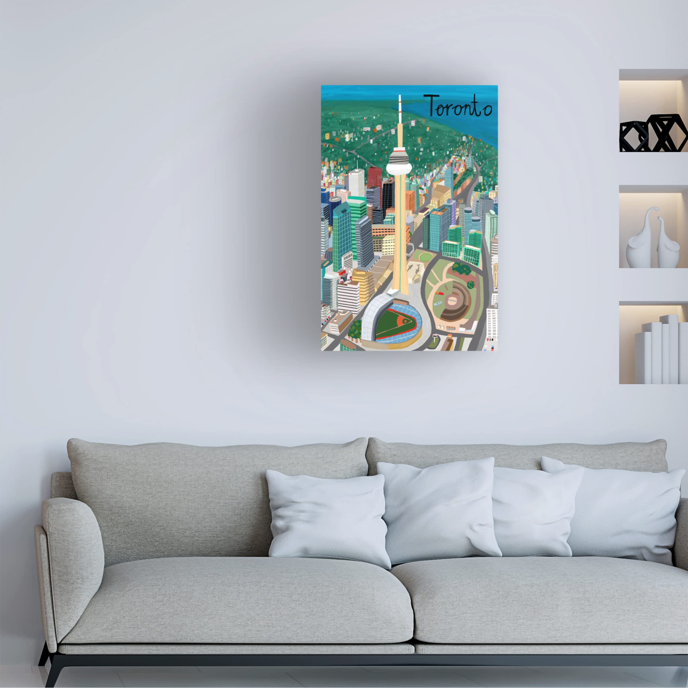 Trademark Fine Art 'View from Above Toronto' Canvas Wall Art Print by Carla Daly - Modern Cityscape Painting for Living Room & Office Decor