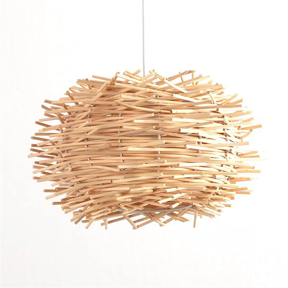 Hand-Woven Rattan Pendant Light - Natural Bamboo Bird's Nest Ceiling Lamp with Wicker Lampshade for Restaurant, Hotel, Balcony & Home Decor | Eco-Friendly Decorative Lighting for Cozy Ambiance