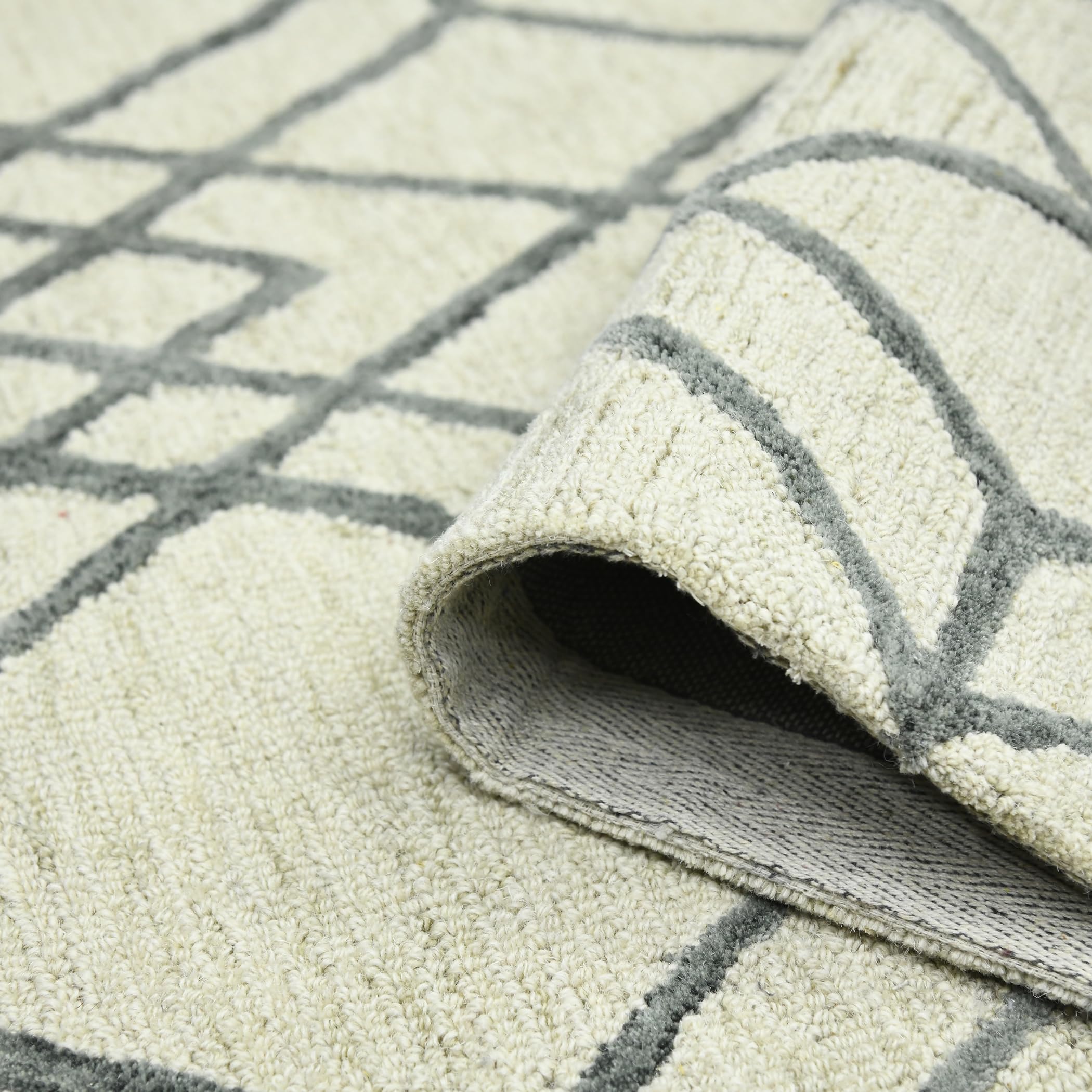 AMER Rugs Vista Duncan Collection Hand-Hooked 100% Wool 8'x10' Area Rug - Geometric Pattern Ivory Wool Rug for Living Room, Bedroom & Kitchen | Durable Floor Covering for Home Decor & High Traffic Areas