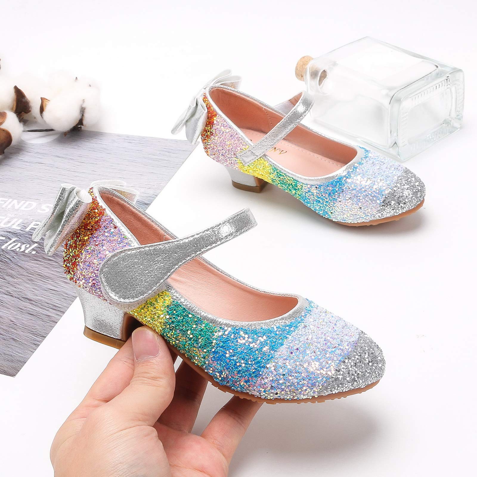 Sparkly Mary Jane Shoes for Girls - Low Heel Princess Dress Pumps for Toddler Kids - Perfect for Weddings, Parties & Special Occasions