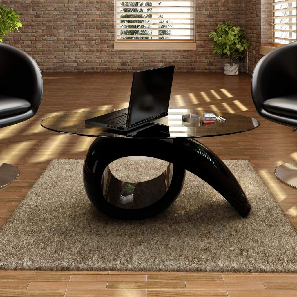 INLIFE Oval Coffee Table with Tempered Glass Top & Hollow Storage Shelf - Modern End Side Table for Living Room, Waiting Room, Home Office - Perfect for Small Spaces & Contemporary Decor