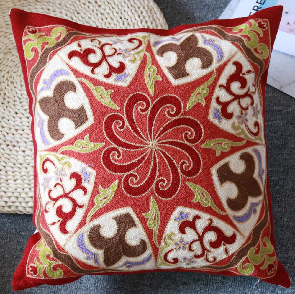 QWE Fashion Embroidered Cotton Pillow Cover - 45x45cm National Style Cushion for Sofa, Bed & Backrest - Perfect for Home Decor, Living Room Accent & Cozy Comfort