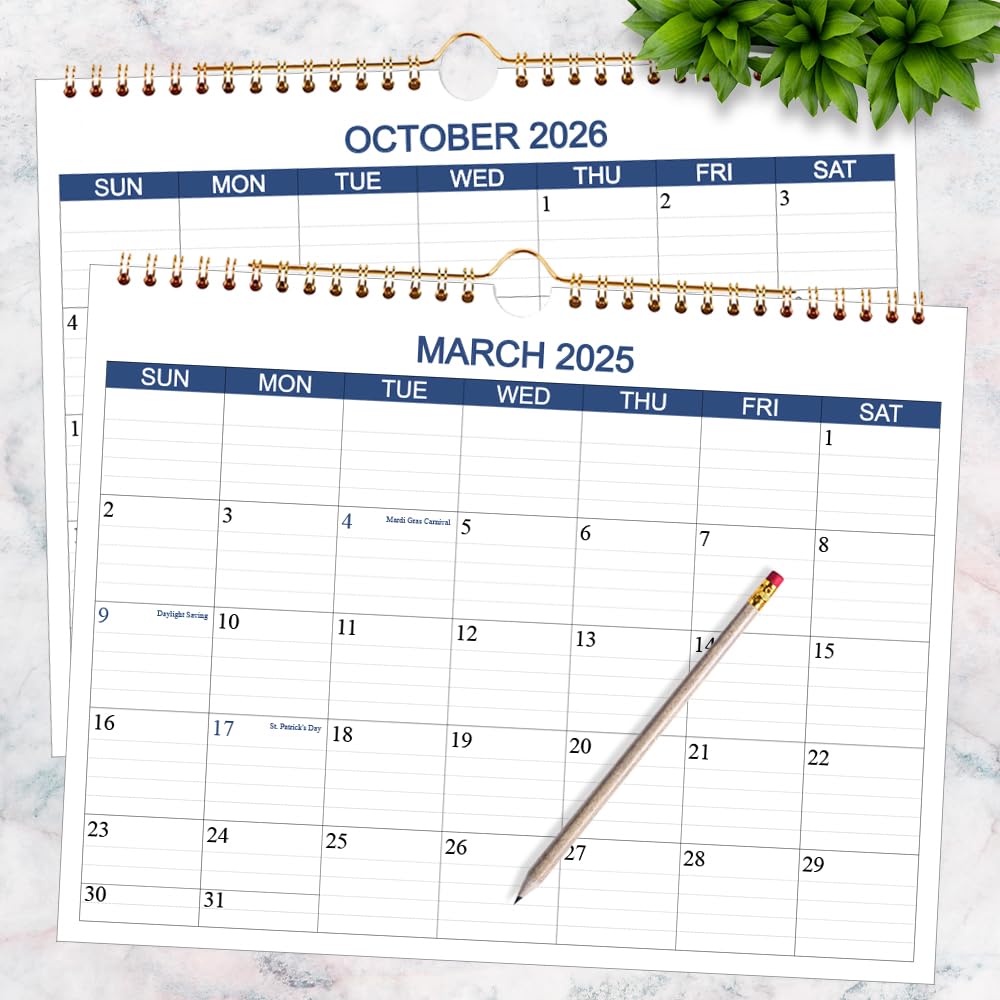 2025-2026 Wall Calendar (March 2025 - October 2026) | 20-Month Planner with Thick Paper | Hanging Office & Home Organizer | 8.5