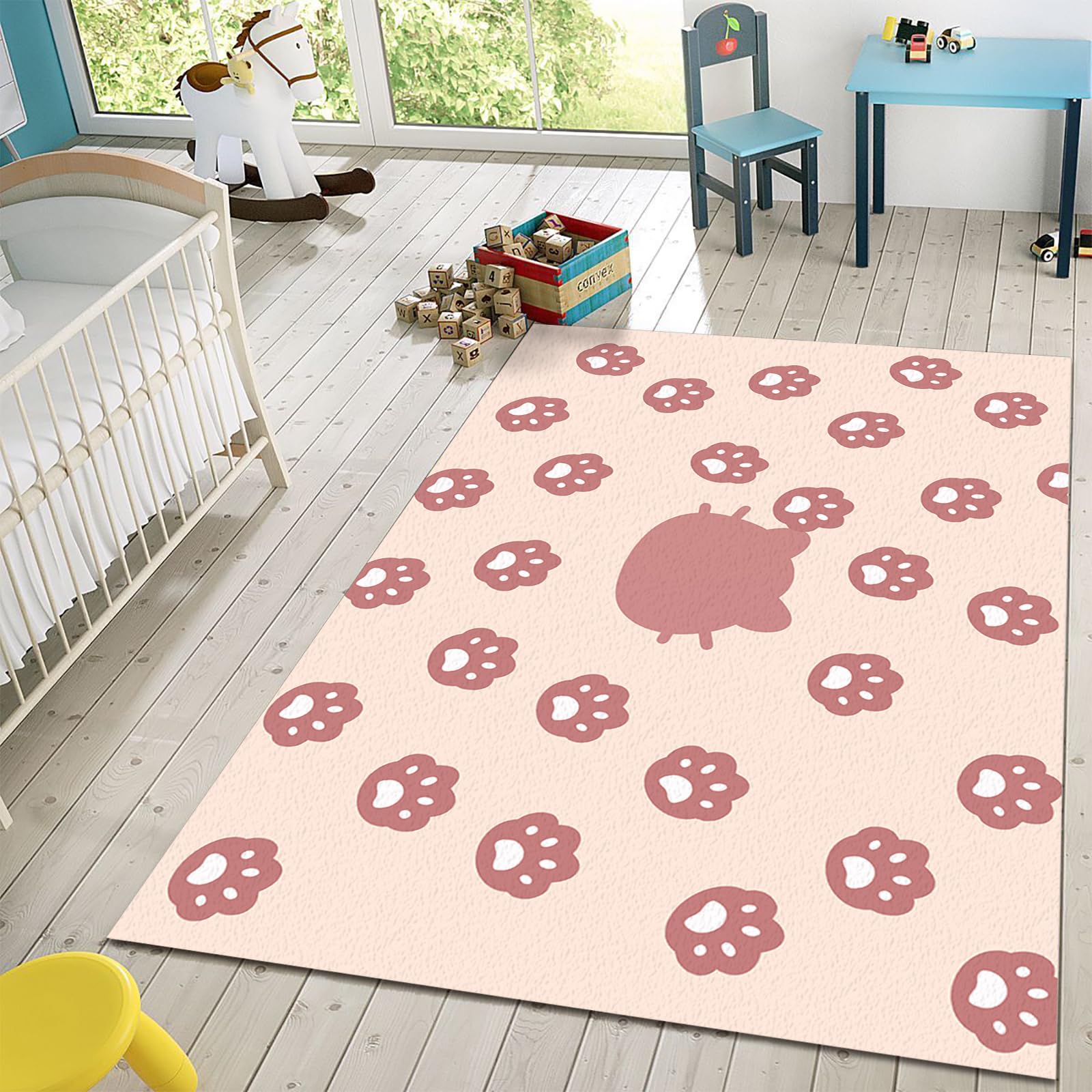 8x10ft Large Area Rugs - Cute Pink Cat Paw Print Kids Rug, Soft Cartoon Kitten Princess Room Decor for Bedroom, Nursery, Teen Boys Room & Lounge Floor - Perfect for Playrooms, Dorm Decor & Cozy Home Spaces