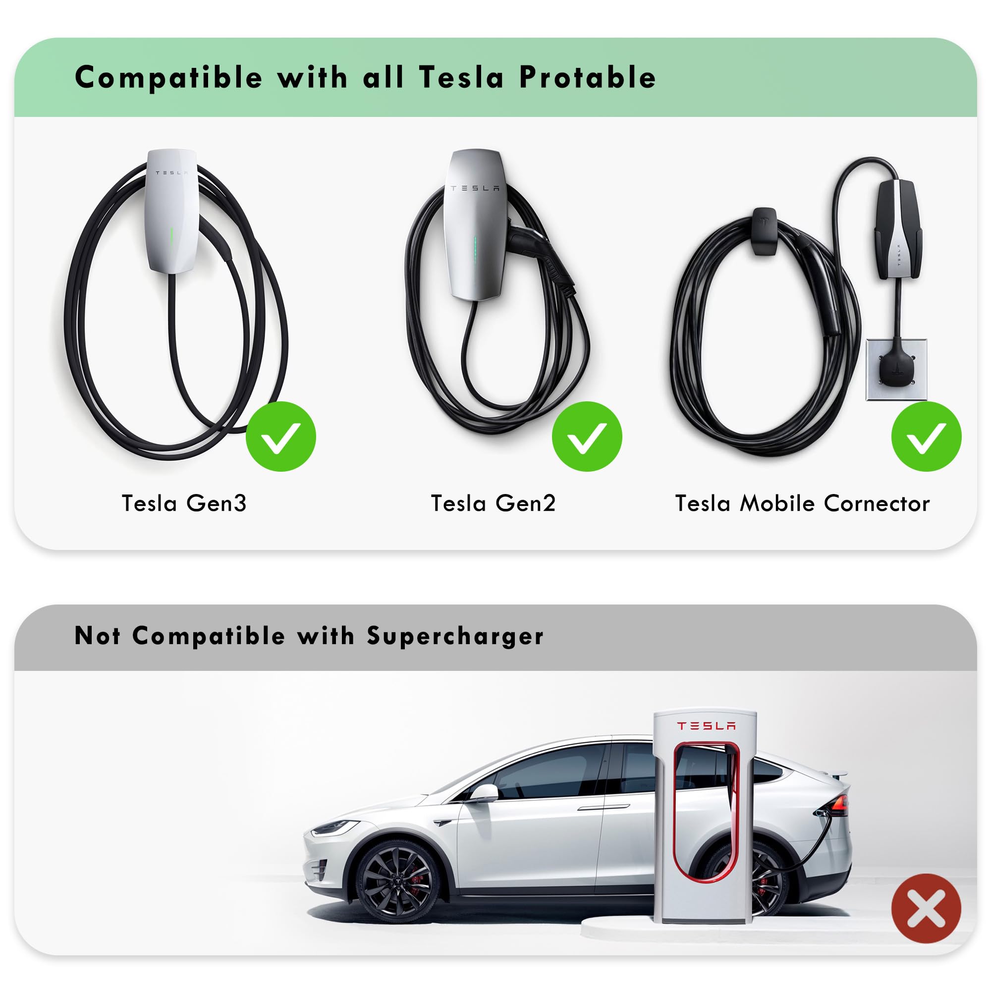 **20FT 50A 240V 12KW Tesla Charger Extension Cable – Heavy Duty Extension Cord for Tesla Wall Charger & Mobile Charger – Perfect for Home, Garage, and Road Trip Charging**