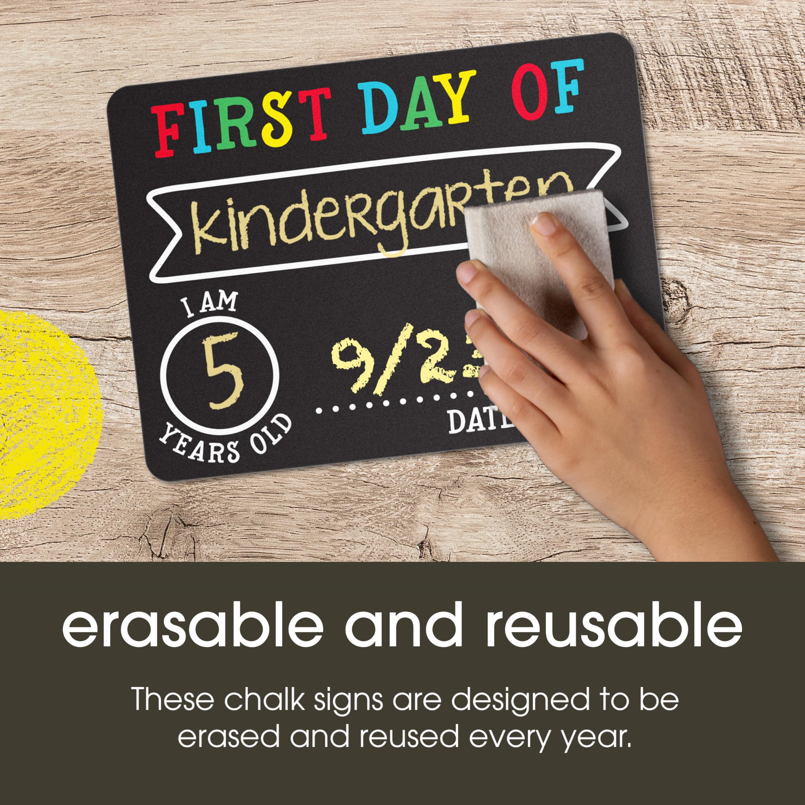 Pearhead First and Last Day Chalkboard Signs - Reusable & Erasable Photo Prop for School Milestones (Includes 2 Chalkboards + White & Yellow Chalk) - Perfect for Back-to-School, Graduation & Yearly Growth Photos