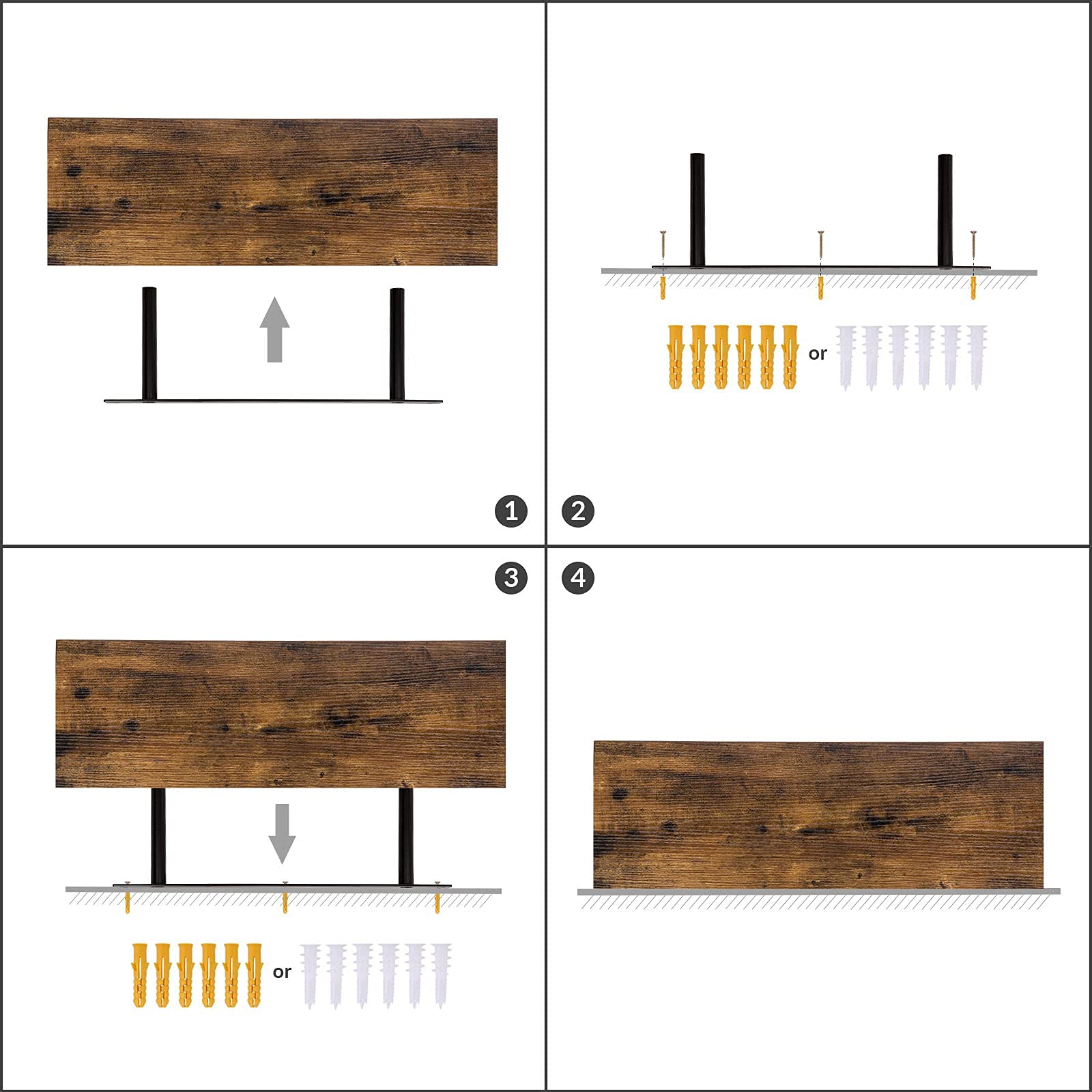 HOOBRO 23.6 Inch & 35.4 Inch Floating Wall Shelves Set - Rustic Brown Wooden Shelves for Living Room, Bedroom, Kitchen | 2-Piece & 3-Piece Bundle (BF60BJ01-BF90BJ01) | Perfect for Home Decor, Books, Plants & Display Storage