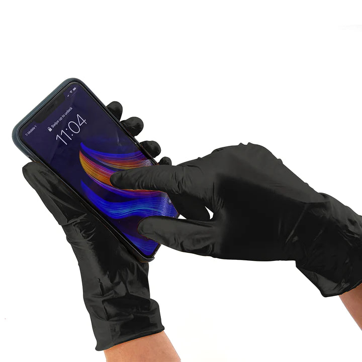 Premium Black Nitrile Gloves - 100 Count Box, Powder-Free, Disposable, Latex-Free Safety Gloves for Medical, Tattoo, Cleaning & Food Handling | Colortrak Midnight Black