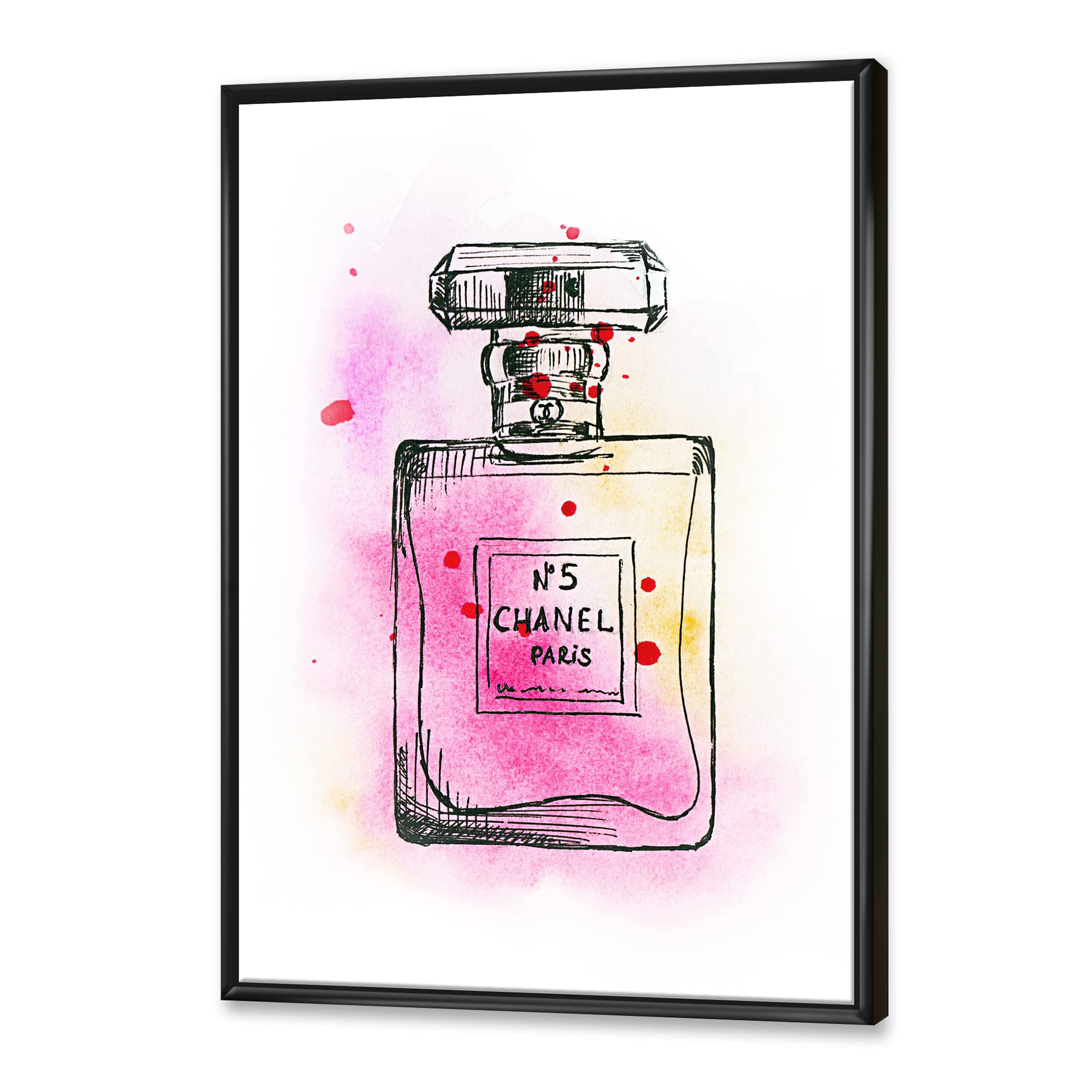 Chanel No. 5 Perfume Inspired French Country Framed Canvas Wall Art Print - Elegant Home Decor for Living Room, Bedroom & Office