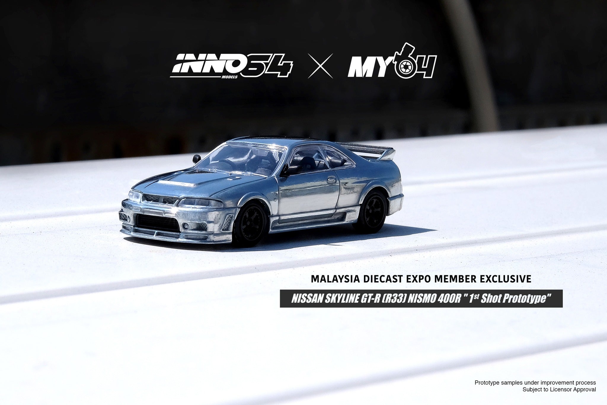 INNO64 1:64 Scale Nissan Skyline GTR R33 400R Diecast Model Car - Limited Malaysia Expo 2022 Raw Metal Edition | Collectible Miniature for Display, Racing Enthusiasts, and Car Lovers